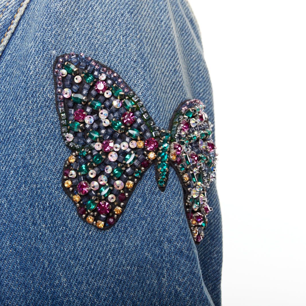 Valentino VALENTINO blue denim multicolor jewel butterfly embellished trucker jacket IT40 S Size S / US 4 / IT 40 - 8 Thumbnail