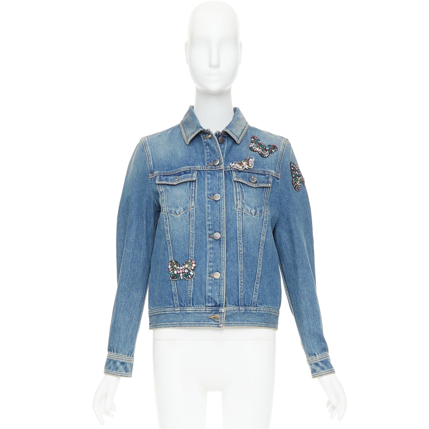 Valentino VALENTINO blue denim multicolor jewel butterfly embellished trucker jacket IT40 S Size S / US 4 / IT 40 - 10 Thumbnail