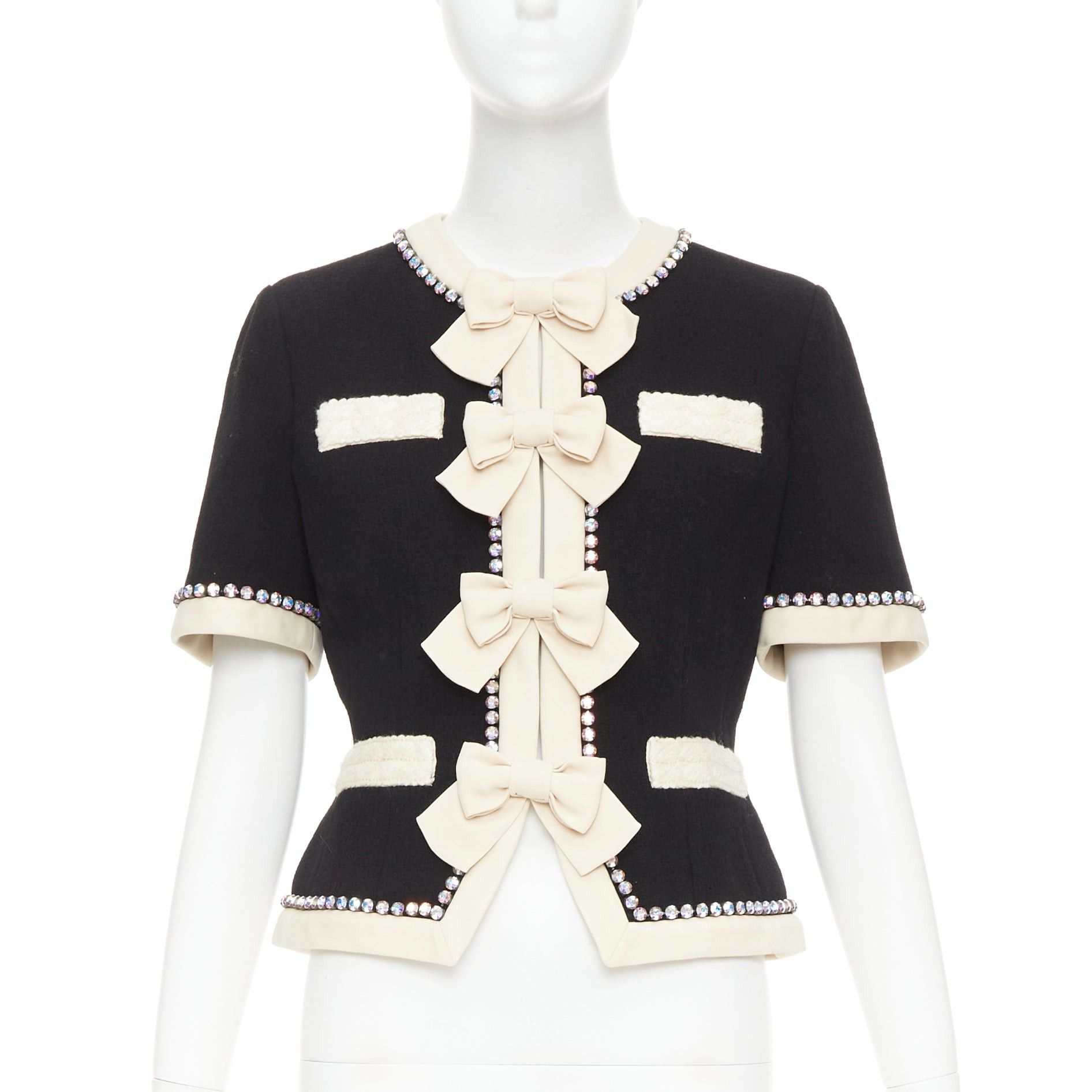 Gucci GUCCI 2017 Runway black tailleur crystal bow swarovski embellished wool jacket IT40 S Size S / US 4 / IT 40 - 2 Thumbnail