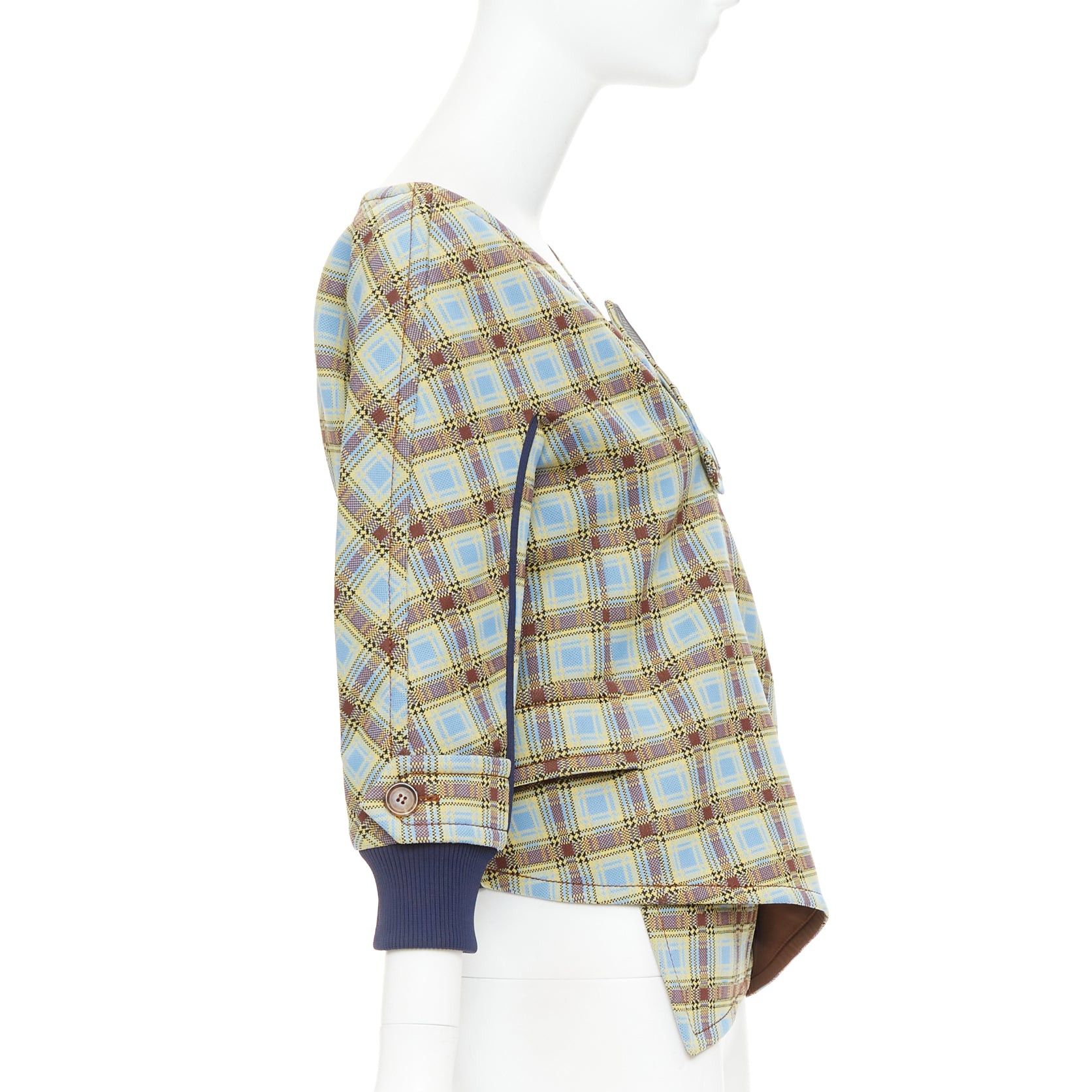 Prada PRADA 2017 Runway blue green check patch drape collar jacket IT38 XS Size XS / US 0-2 / IT 36-38 - 4 Thumbnail