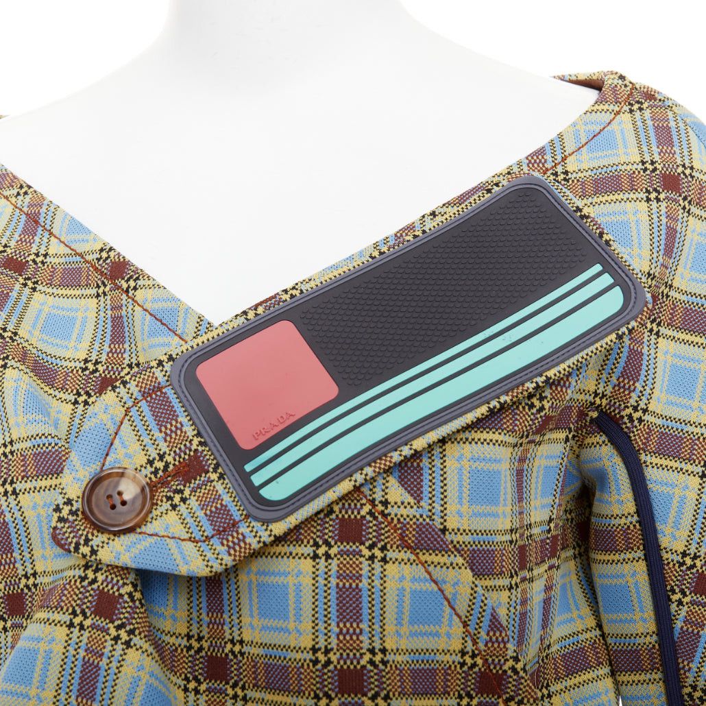 Prada PRADA 2017 Runway blue green check patch drape collar jacket IT38 XS Size XS / US 0-2 / IT 36-38 - 2 Thumbnail