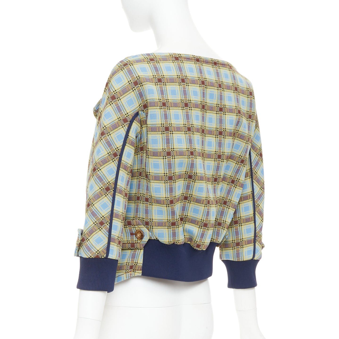 Prada PRADA 2017 Runway blue green check patch drape collar jacket IT38 XS Size XS / US 0-2 / IT 36-38 - 6 Thumbnail