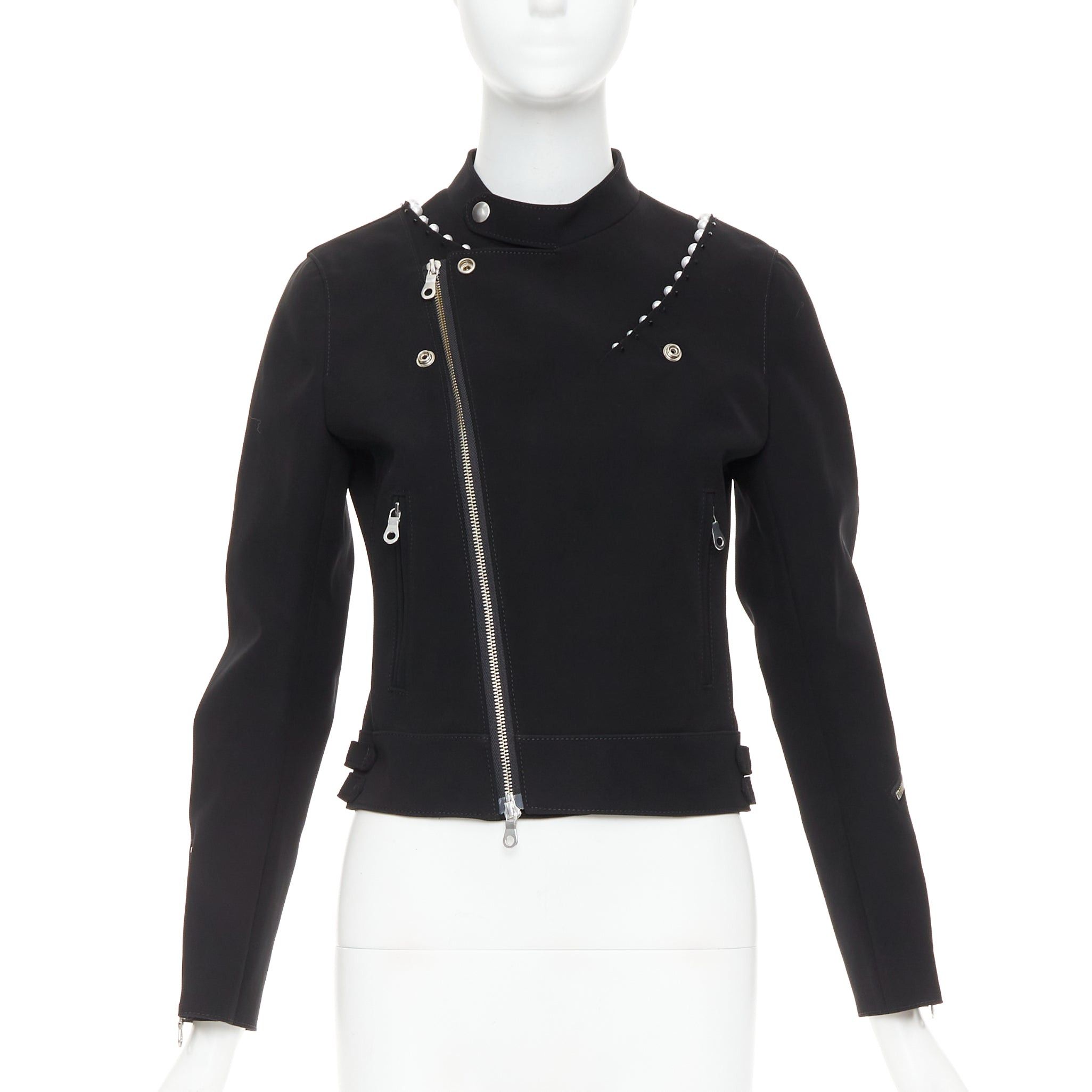 Noir Kei Ninomiya NOIR KEI NINOMIYA 2015 matte black beaded pearl biker jacket S Size S / US 4 / IT 40 - 3 Thumbnail