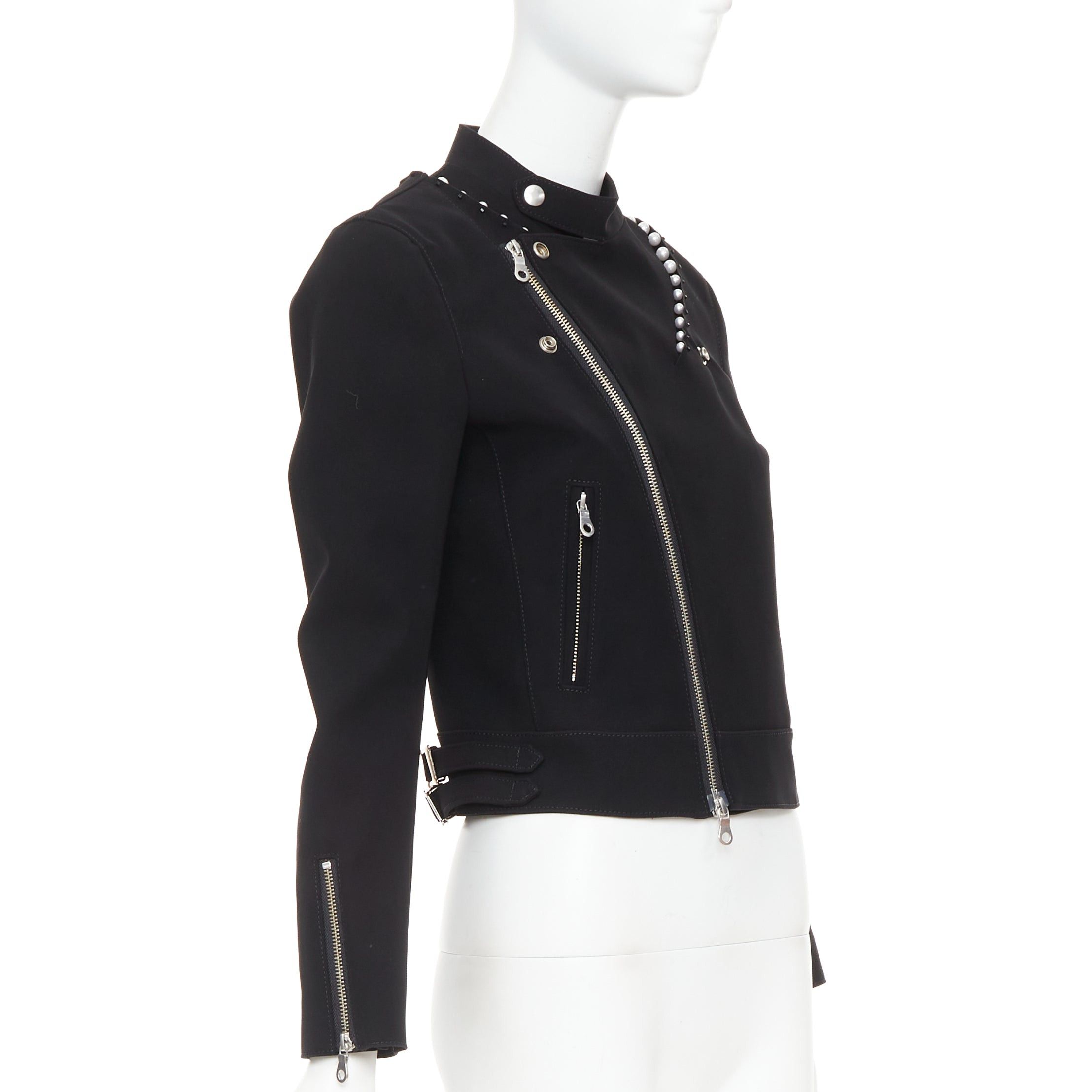 Noir Kei Ninomiya NOIR KEI NINOMIYA 2015 matte black beaded pearl biker jacket S Size S / US 4 / IT 40 - 4 Thumbnail