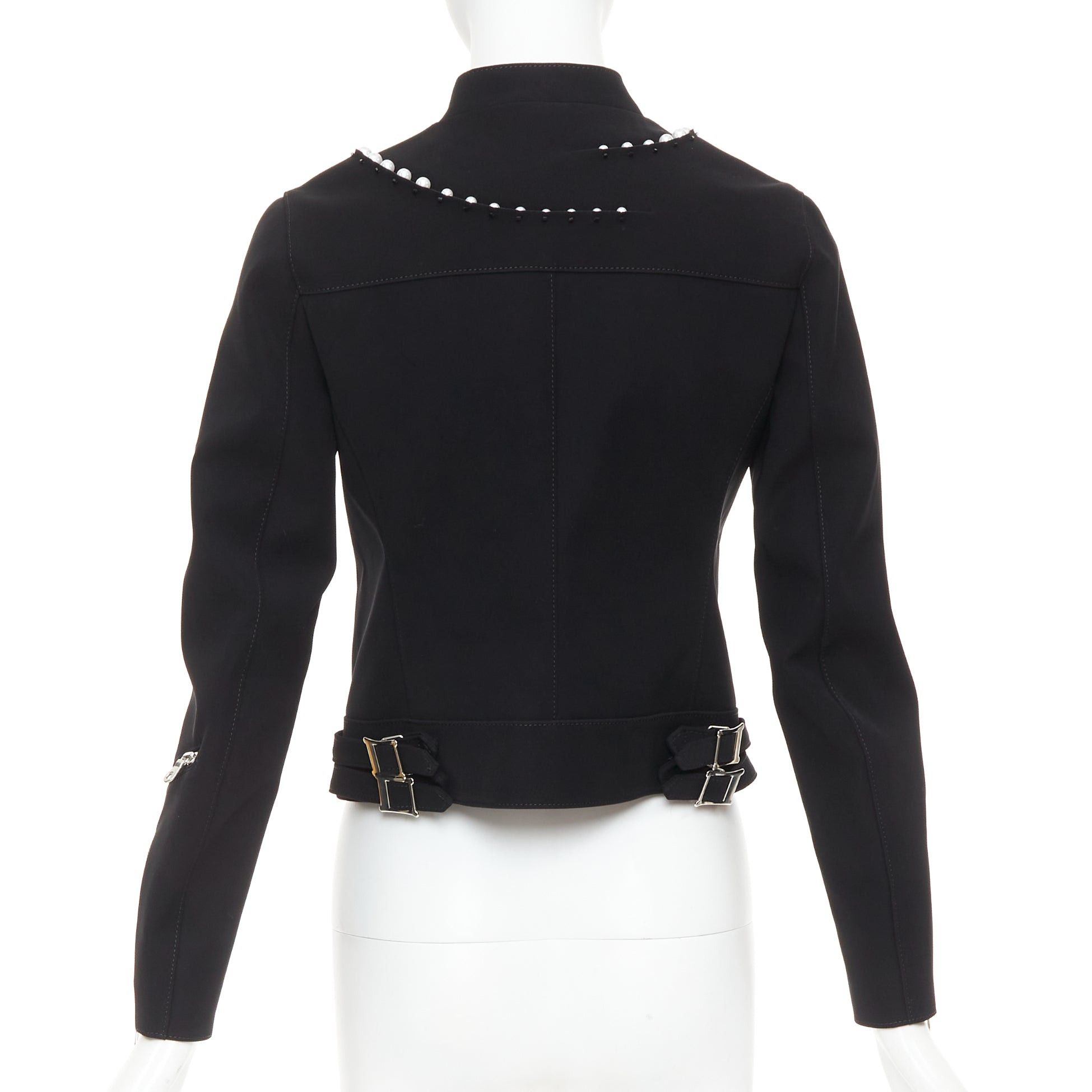 Noir Kei Ninomiya NOIR KEI NINOMIYA 2015 matte black beaded pearl biker jacket S Size S / US 4 / IT 40 - 6 Thumbnail