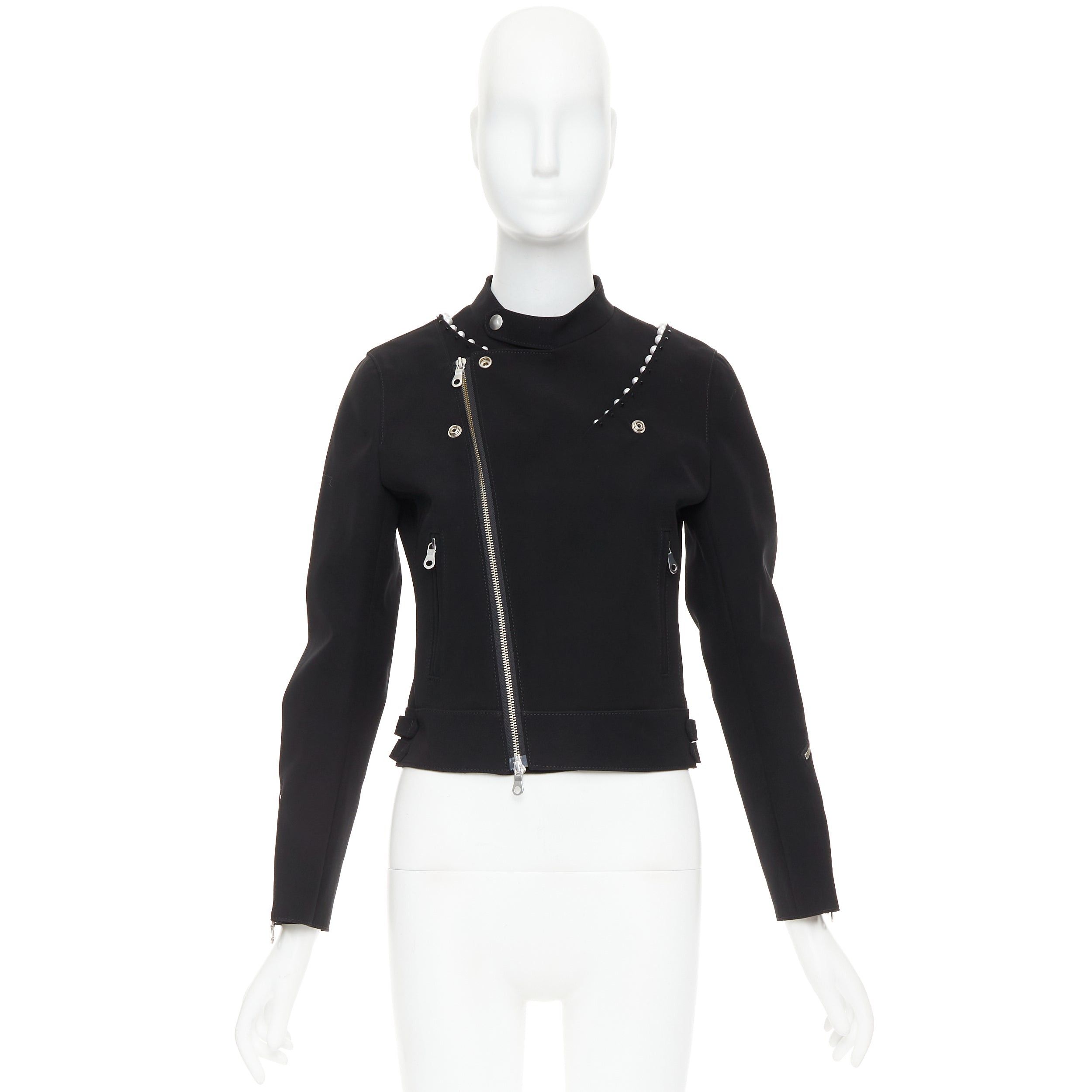 Noir Kei Ninomiya NOIR KEI NINOMIYA 2015 matte black beaded pearl biker jacket S Size S / US 4 / IT 40 - 10 Thumbnail