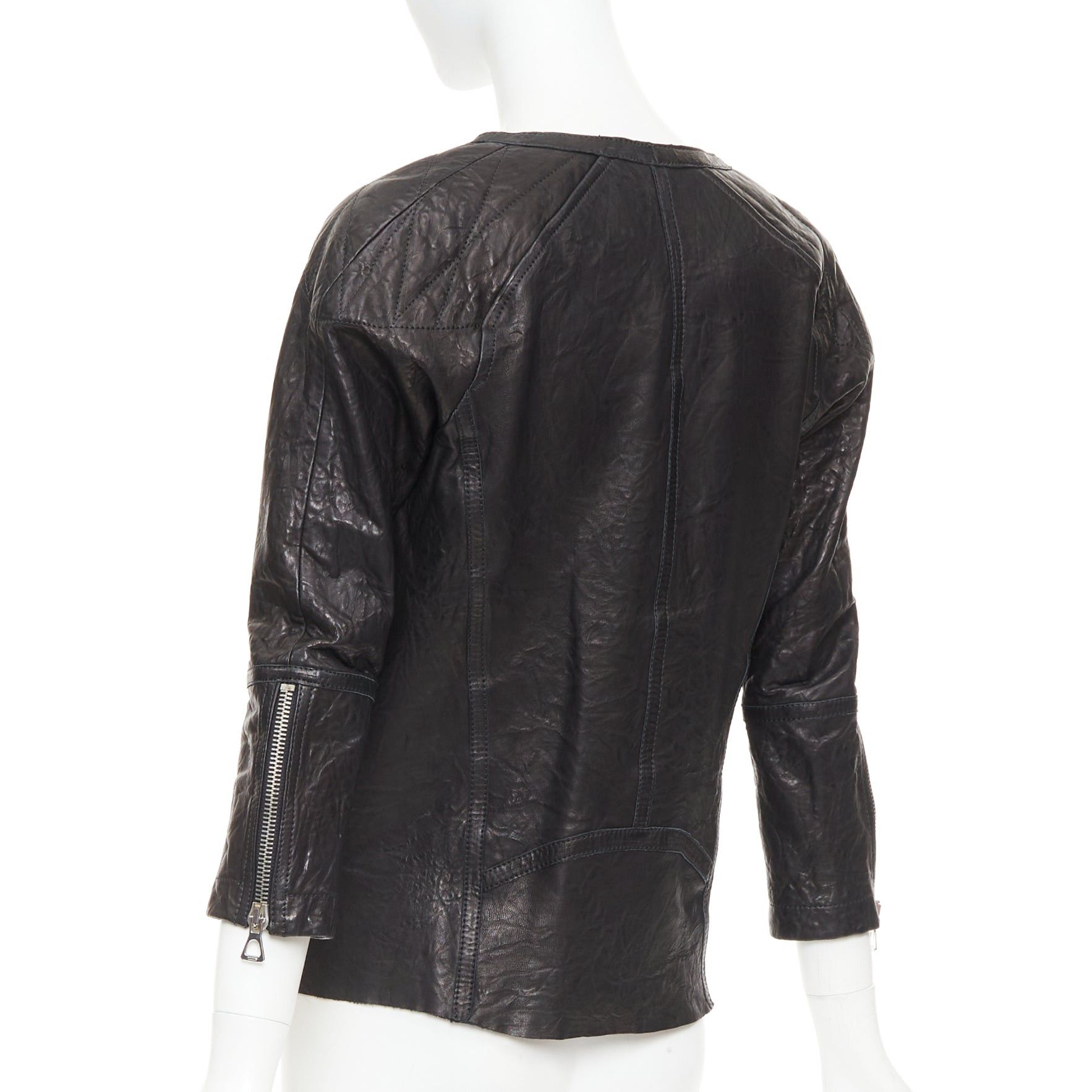 Isabel Marant ISABEL MARANT black crinkled leather biker zip pullover jacket FR1 S Size S / US 4 / IT 40 - 6 Thumbnail