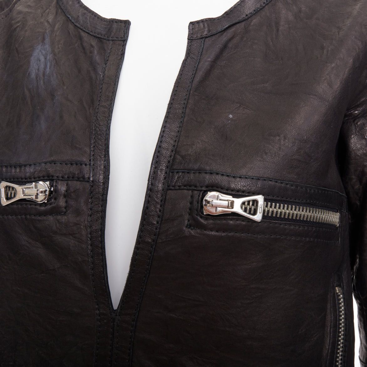 Isabel Marant ISABEL MARANT black crinkled leather biker zip pullover jacket FR1 S Size S / US 4 / IT 40 - 7 Thumbnail