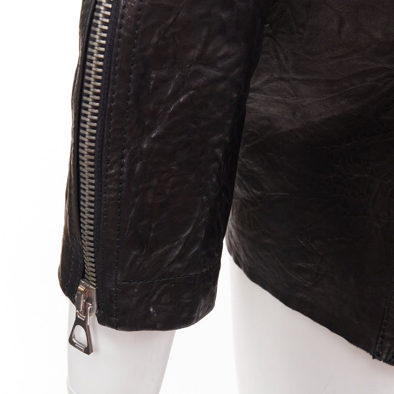 Isabel Marant ISABEL MARANT black crinkled leather biker zip pullover jacket FR1 S Size S / US 4 / IT 40 - 2 Thumbnail