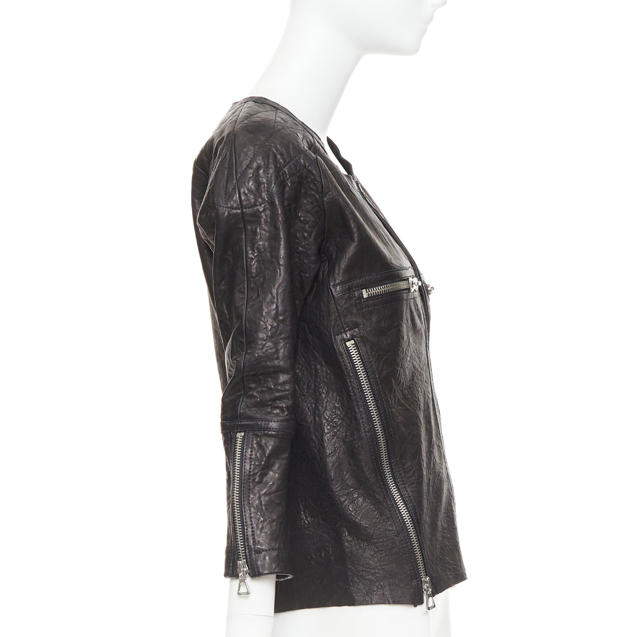 Isabel Marant ISABEL MARANT black crinkled leather biker zip pullover jacket FR1 S Size S / US 4 / IT 40 - 4 Thumbnail