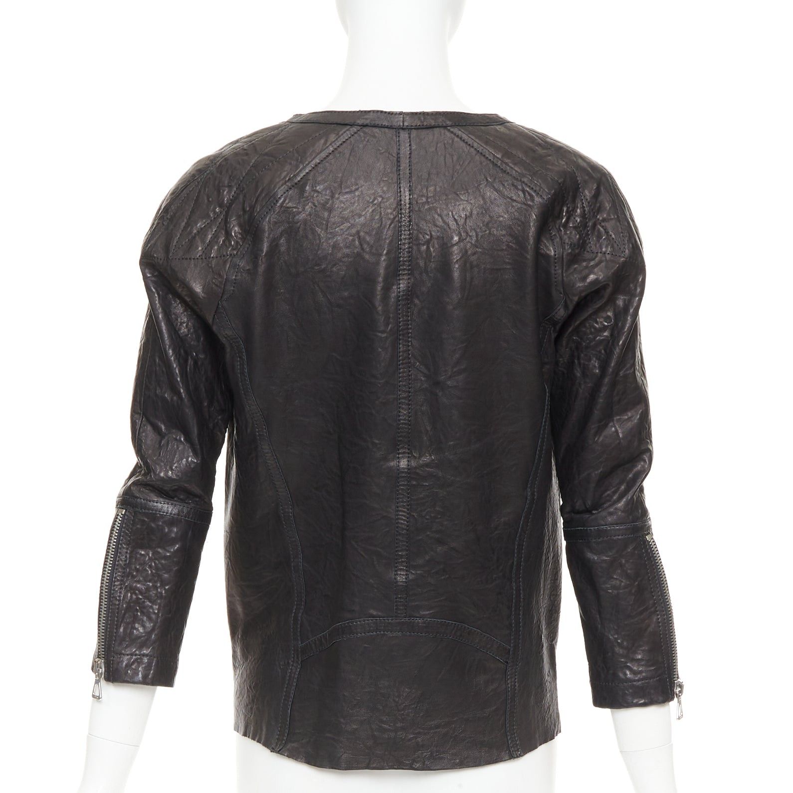 Isabel Marant ISABEL MARANT black crinkled leather biker zip pullover jacket FR1 S Size S / US 4 / IT 40 - 5 Thumbnail