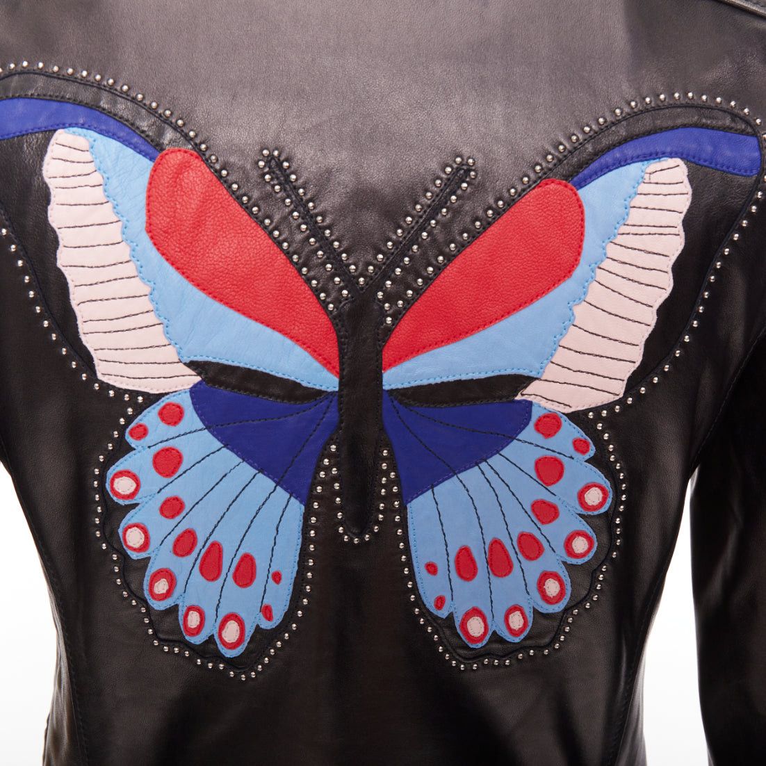 Gucci GUCCI Michele black leather tropical bird butterfly applique studded biker jacket IT38 XS Size XS / US 0-2 / IT 36-38 - 7 Thumbnail