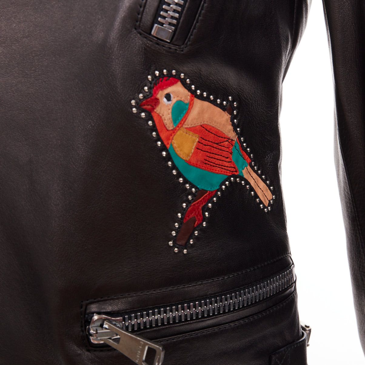 Gucci GUCCI Michele black leather tropical bird butterfly applique studded biker jacket IT38 XS Size XS / US 0-2 / IT 36-38 - 8 Thumbnail