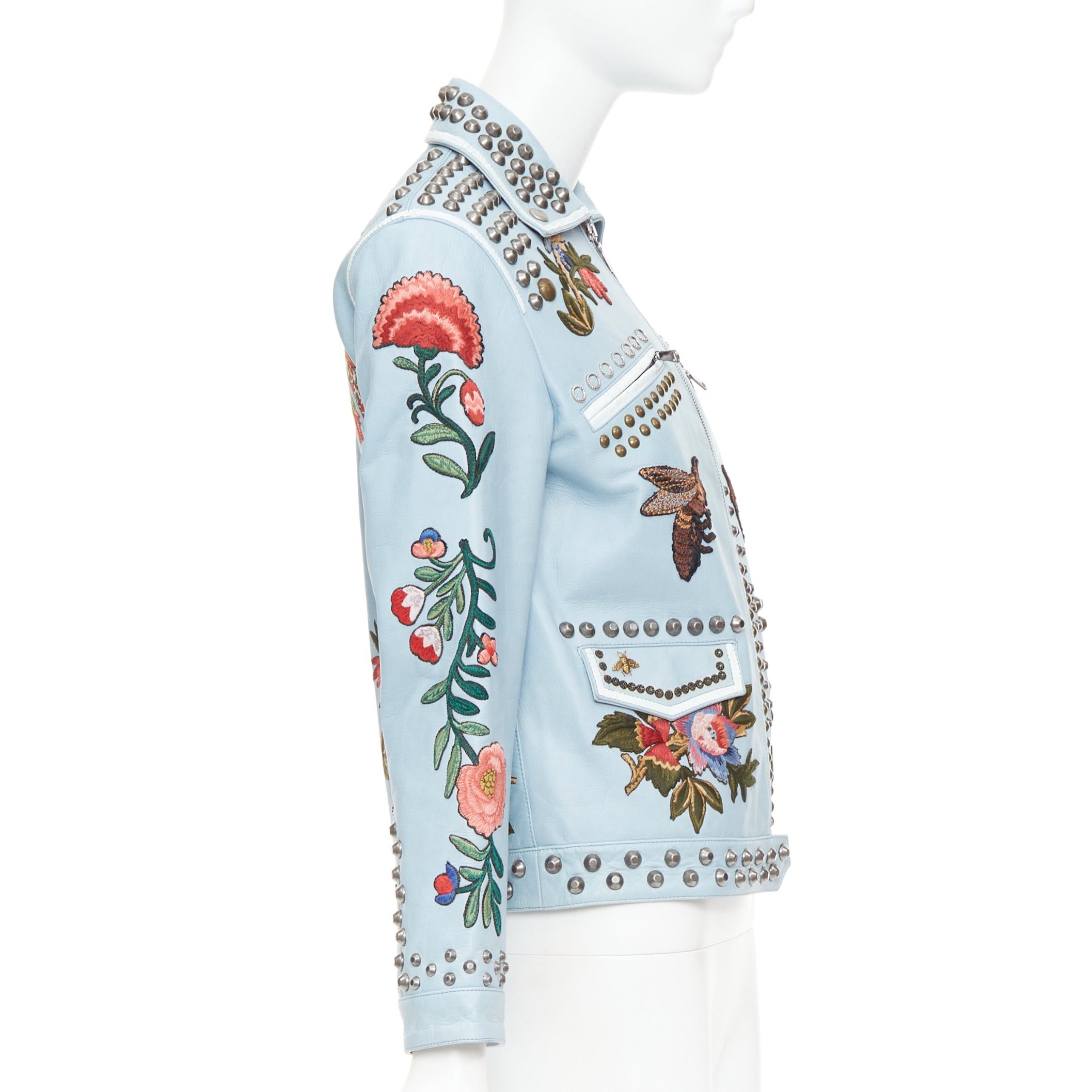 Gucci GUCCI Michele 2016 Runway light blue bee floral embroidery studded jacket IT38 XS Size XS / US 0-2 / IT 36-38 - 5 Thumbnail
