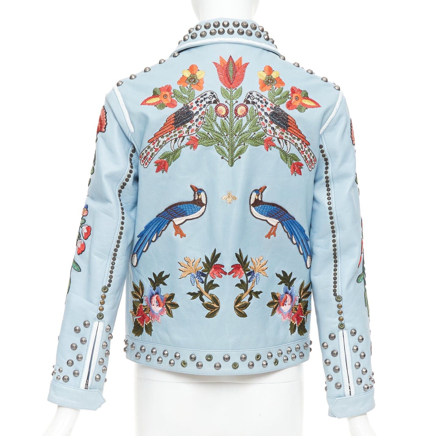 Gucci GUCCI Michele 2016 Runway light blue bee floral embroidery studded jacket IT38 XS Size XS / US 0-2 / IT 36-38 - 2 Thumbnail