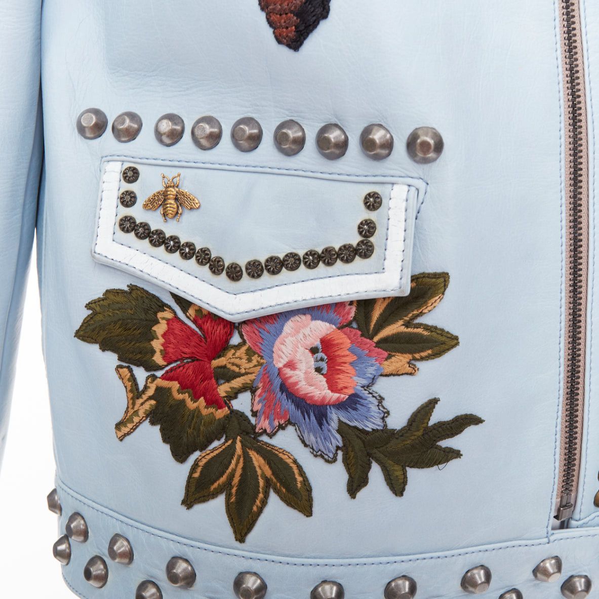 Gucci GUCCI Michele 2016 Runway light blue bee floral embroidery studded jacket IT38 XS Size XS / US 0-2 / IT 36-38 - 9 Thumbnail