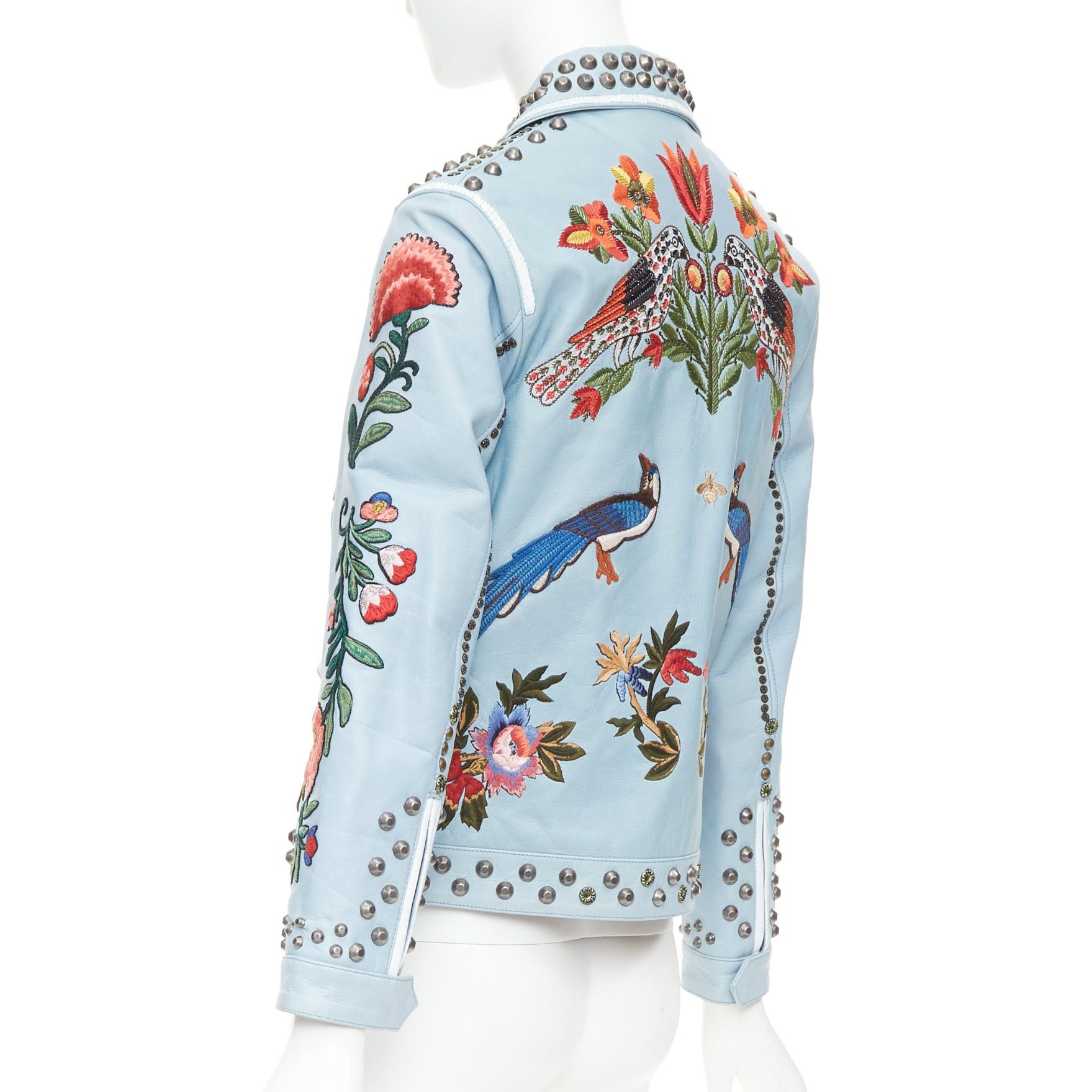 Gucci GUCCI Michele 2016 Runway light blue bee floral embroidery studded jacket IT38 XS Size XS / US 0-2 / IT 36-38 - 6 Thumbnail