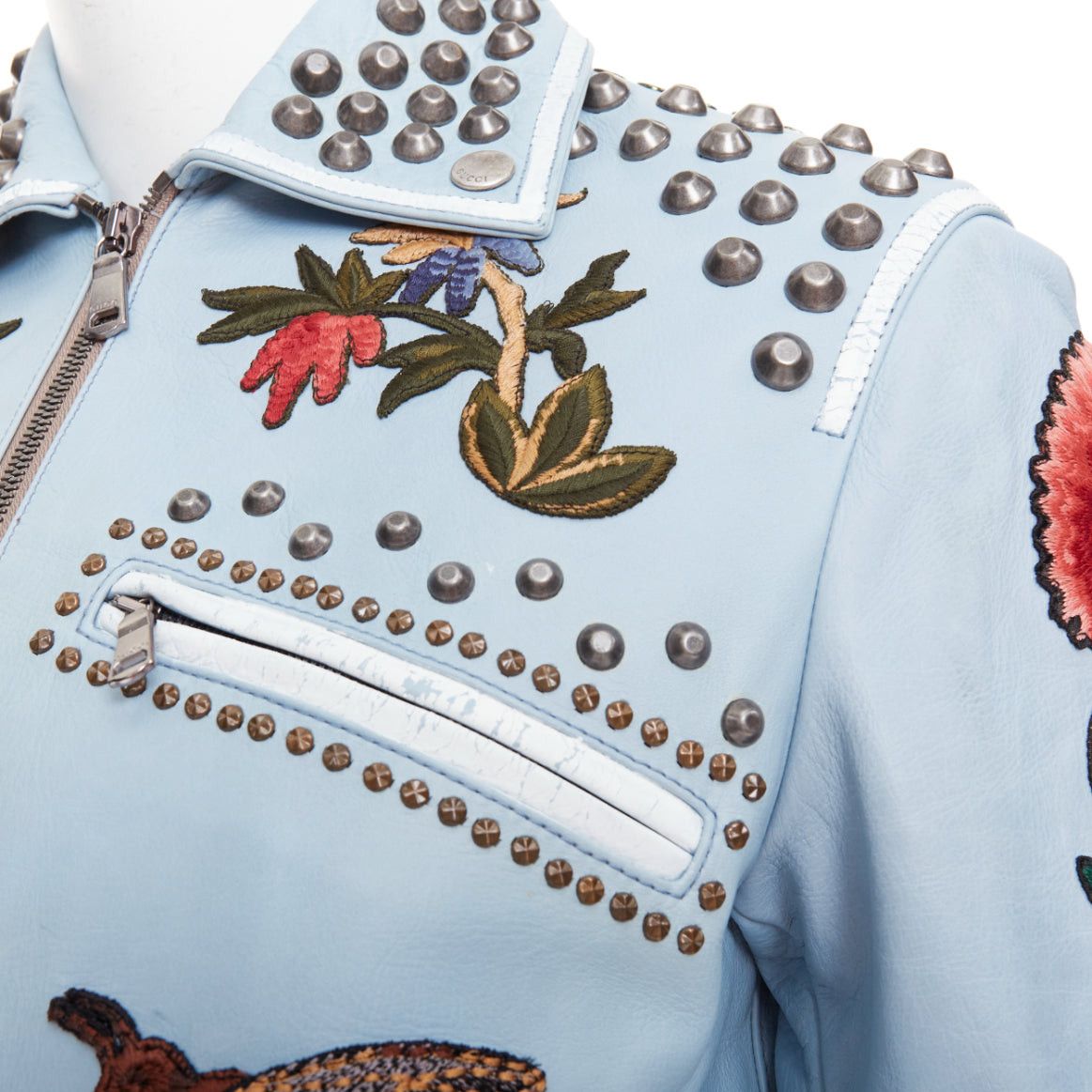 Gucci GUCCI Michele 2016 Runway light blue bee floral embroidery studded jacket IT38 XS Size XS / US 0-2 / IT 36-38 - 8 Thumbnail