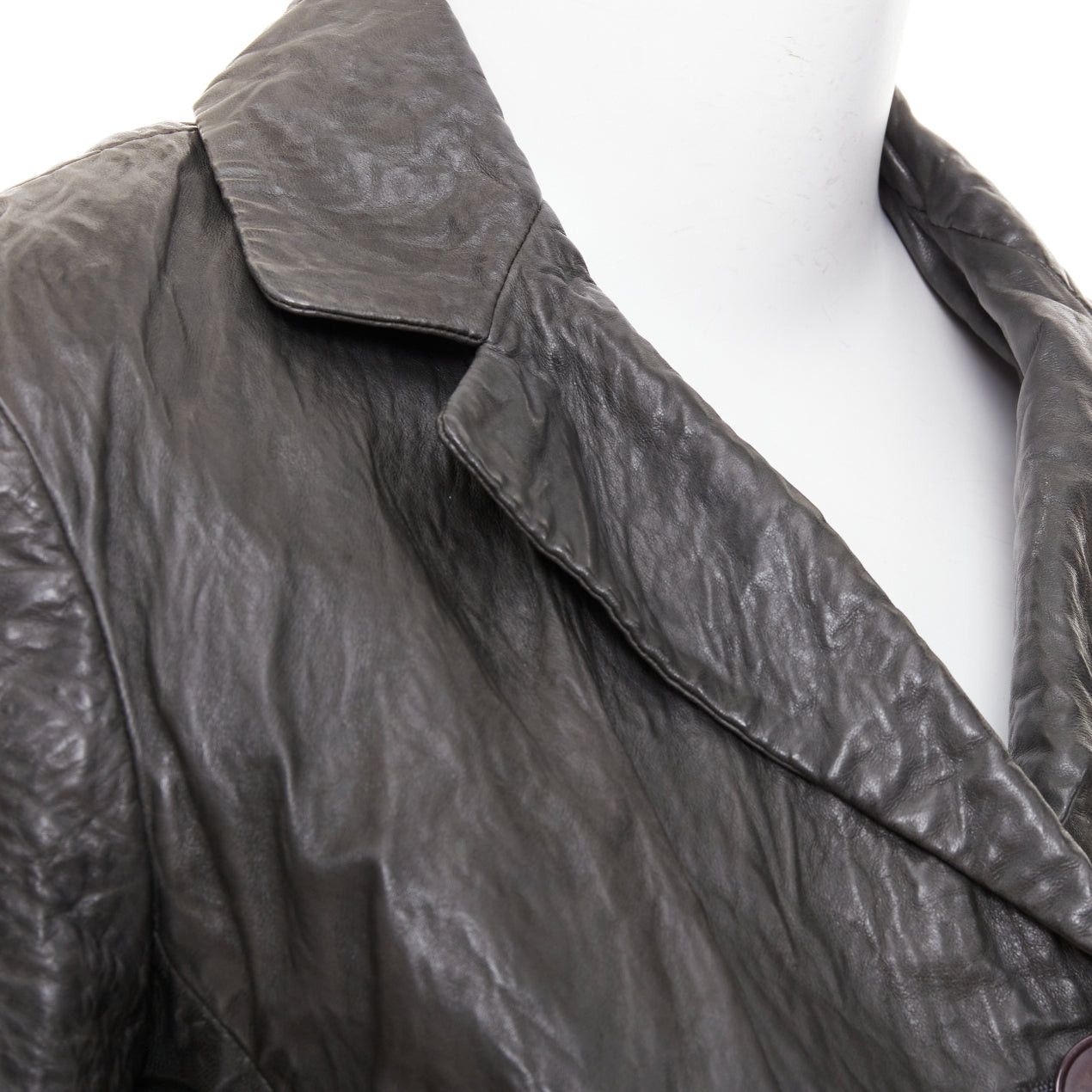 Donna Karan DONNA KARAN dark taupe crinkled lambskin leather blazer jacket IT38 XS Size S / US 4 / IT 40 - 2 Thumbnail