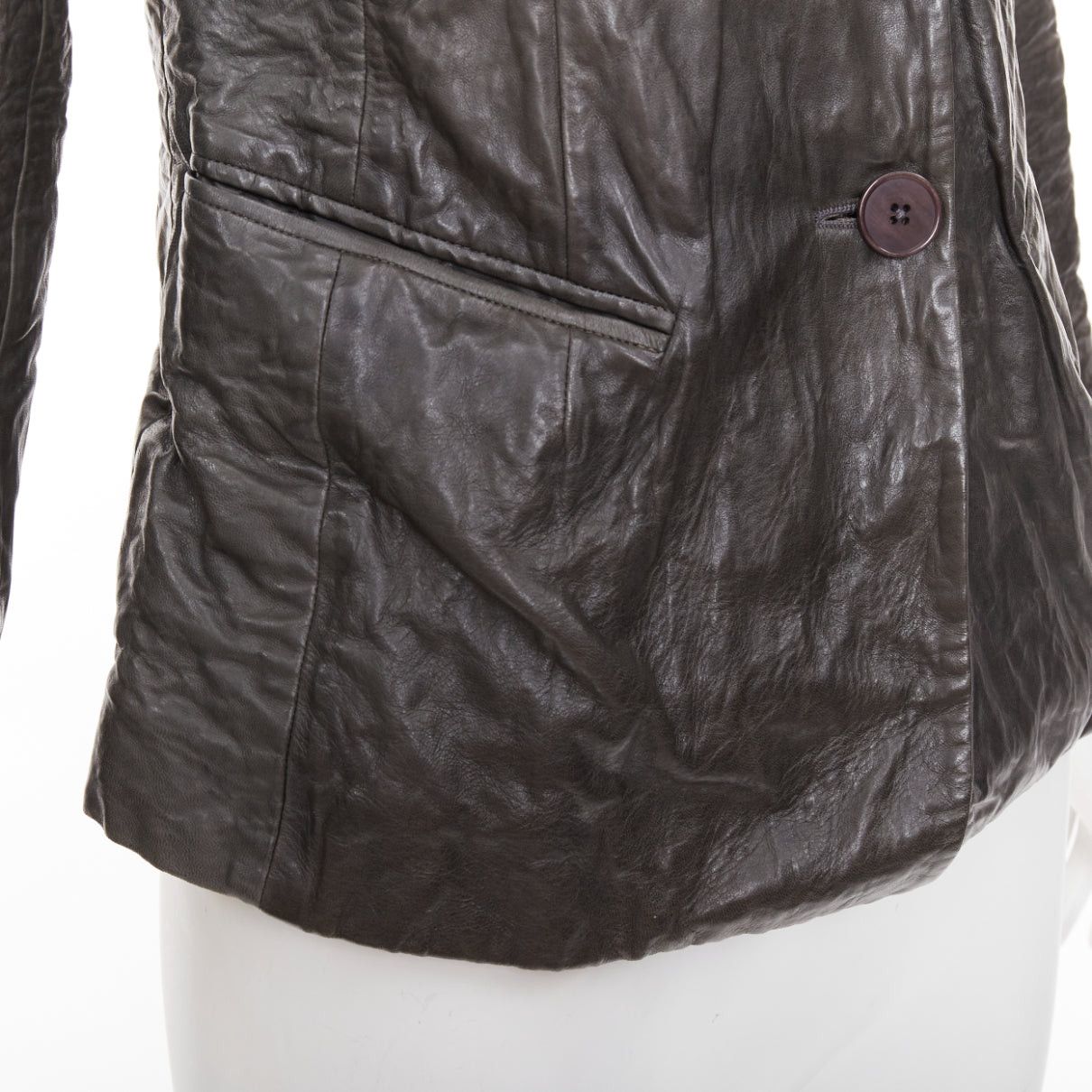 Donna Karan DONNA KARAN dark taupe crinkled lambskin leather blazer jacket IT38 XS Size S / US 4 / IT 40 - 7 Thumbnail