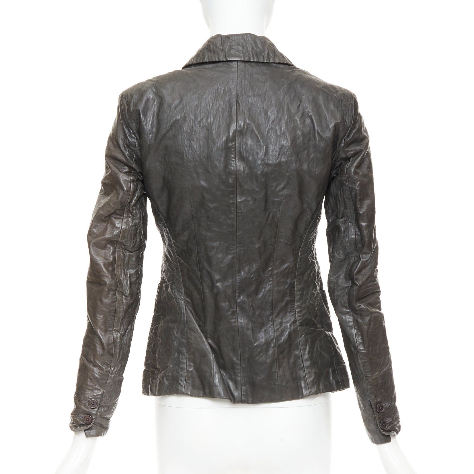 Donna Karan DONNA KARAN dark taupe crinkled lambskin leather blazer jacket IT38 XS Size S / US 4 / IT 40 - 5 Thumbnail