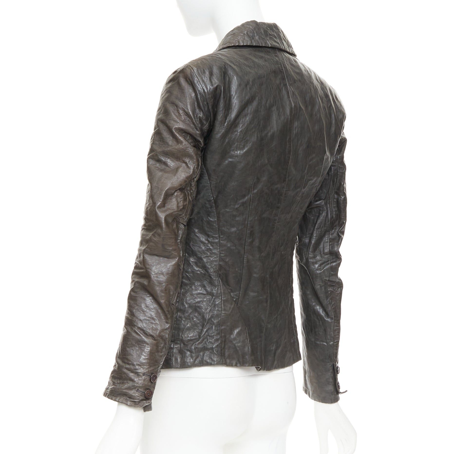 Donna Karan DONNA KARAN dark taupe crinkled lambskin leather blazer jacket IT38 XS Size S / US 4 / IT 40 - 6 Thumbnail