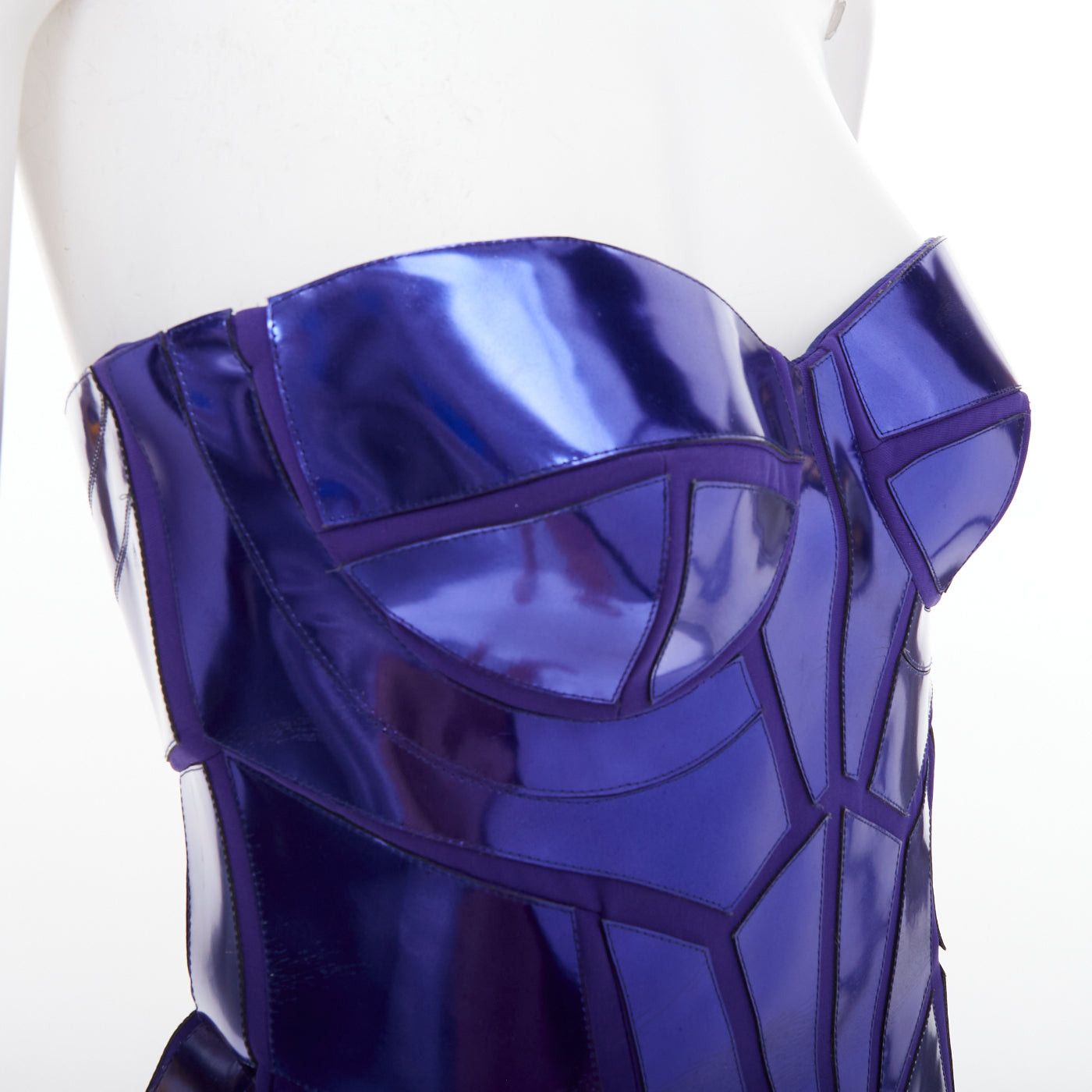 Versace VERSACE 2010 Runway blue purple metallic silk leather corseted dress IT38 XS Katy Perry Size XS / US 0-2 / IT 36-38 - 2 Thumbnail