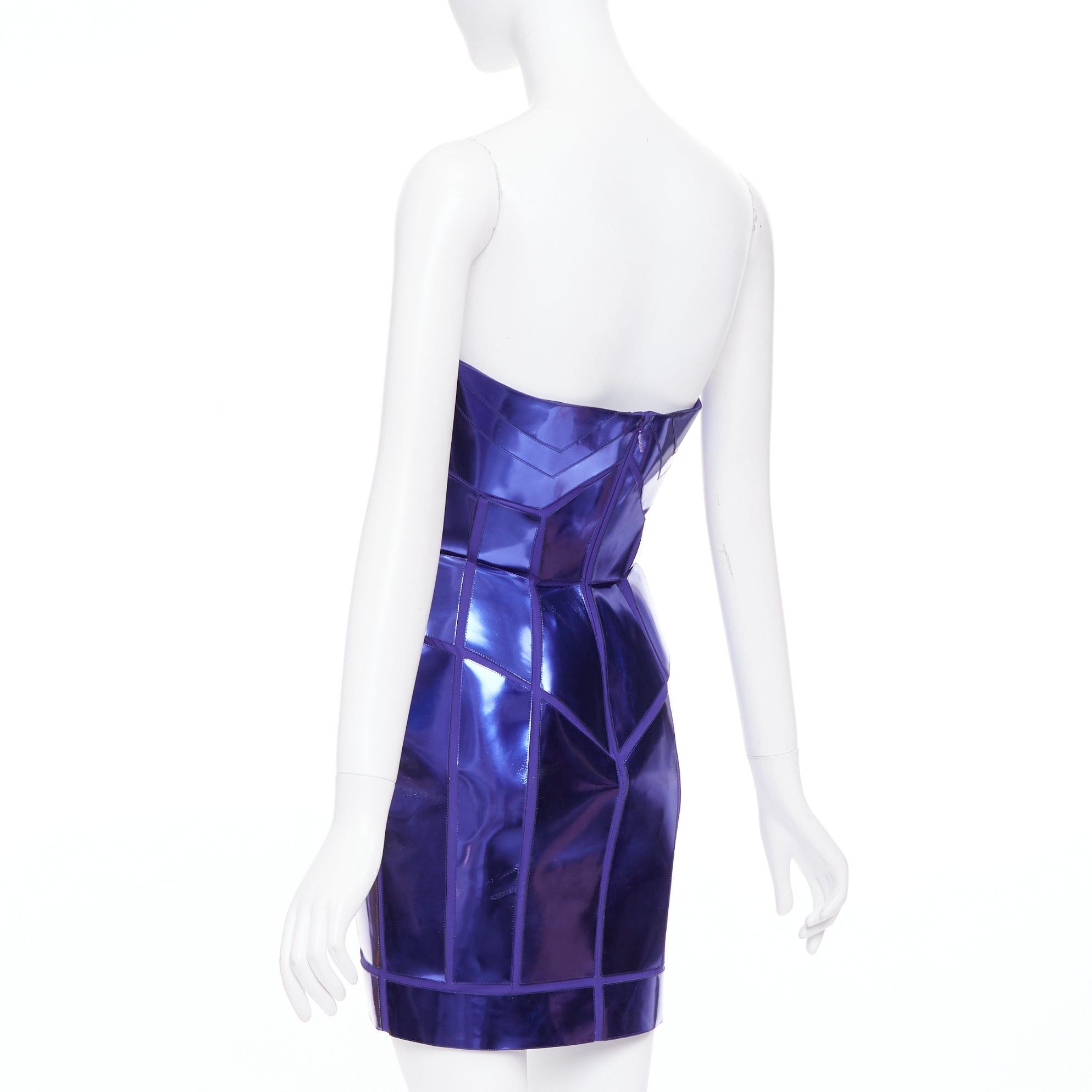 Versace VERSACE 2010 Runway blue purple metallic silk leather corseted dress IT38 XS Katy Perry Size XS / US 0-2 / IT 36-38 - 6 Thumbnail