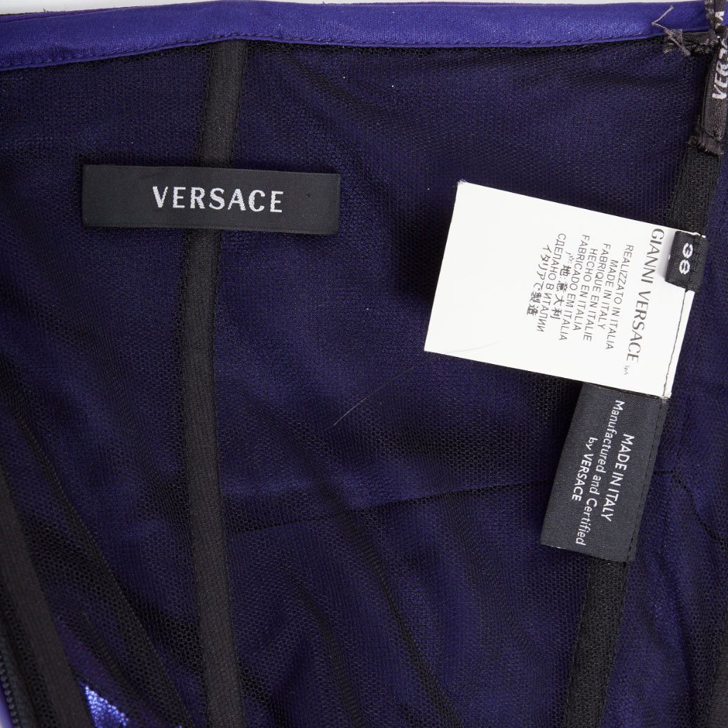 Versace VERSACE 2010 Runway blue purple metallic silk leather corseted dress IT38 XS Katy Perry Size XS / US 0-2 / IT 36-38 - 9 Thumbnail