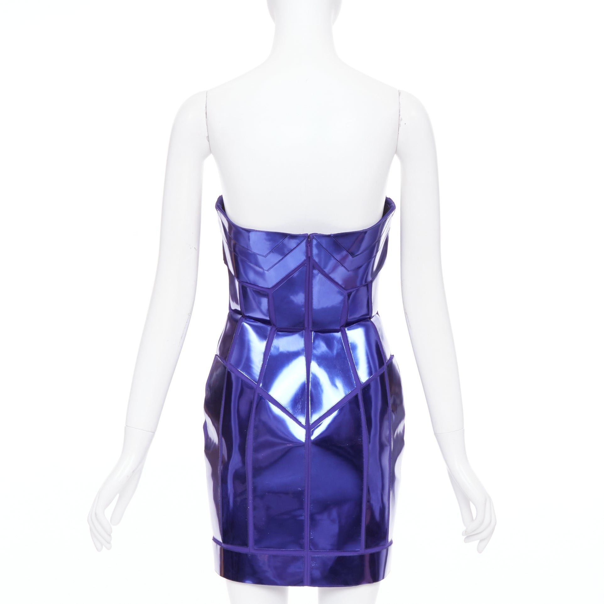 Versace VERSACE 2010 Runway blue purple metallic silk leather corseted dress IT38 XS Katy Perry Size XS / US 0-2 / IT 36-38 - 5 Thumbnail