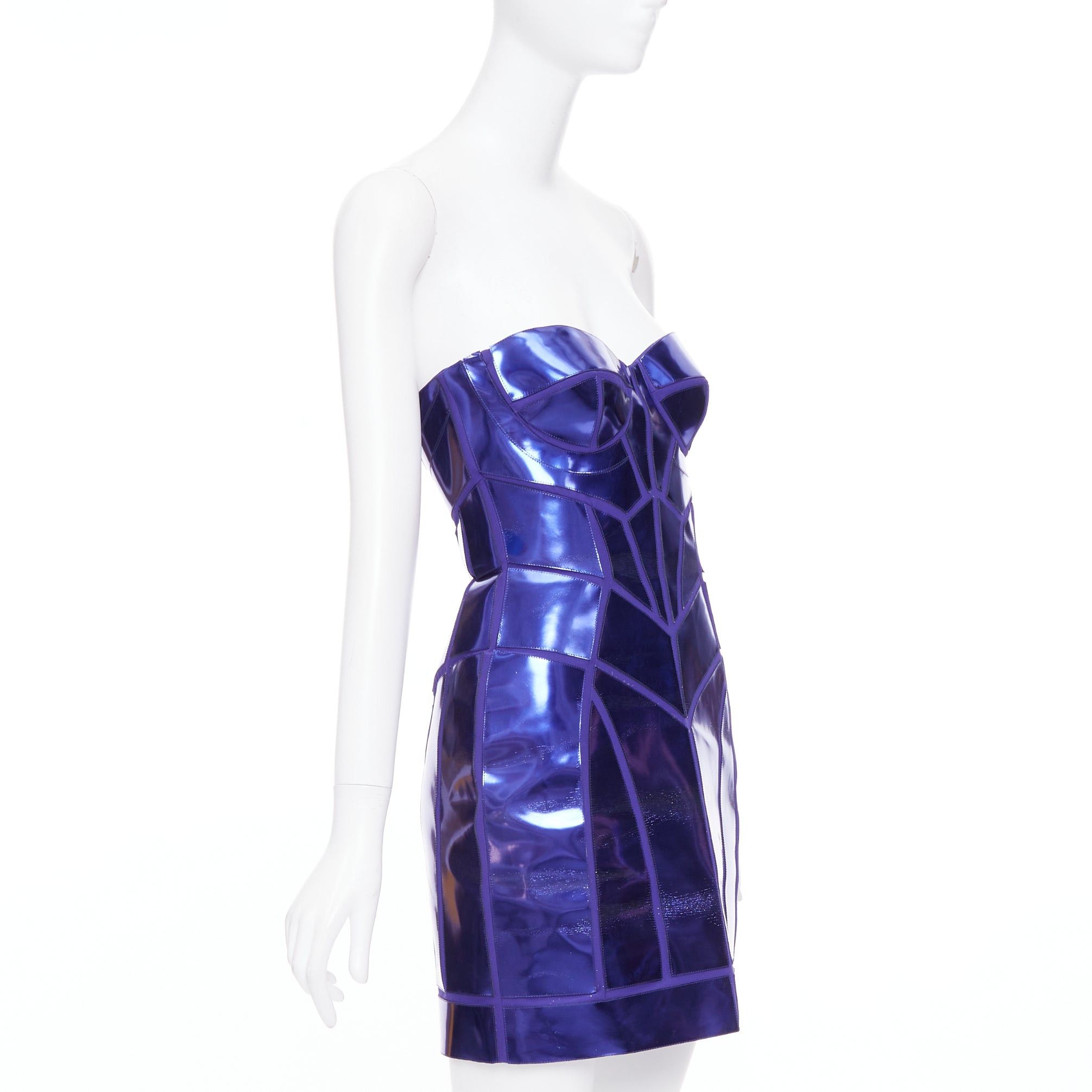 Versace VERSACE 2010 Runway blue purple metallic silk leather corseted dress IT38 XS Katy Perry Size XS / US 0-2 / IT 36-38 - 3 Thumbnail