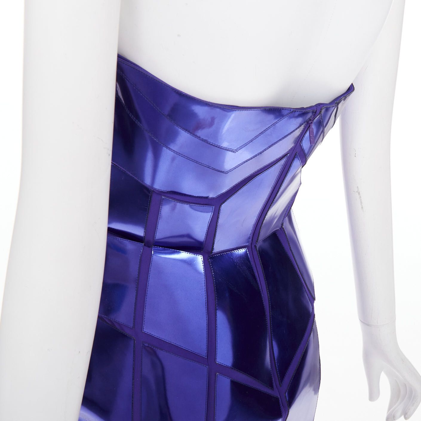 Versace VERSACE 2010 Runway blue purple metallic silk leather corseted dress IT38 XS Katy Perry Size XS / US 0-2 / IT 36-38 - 8 Thumbnail