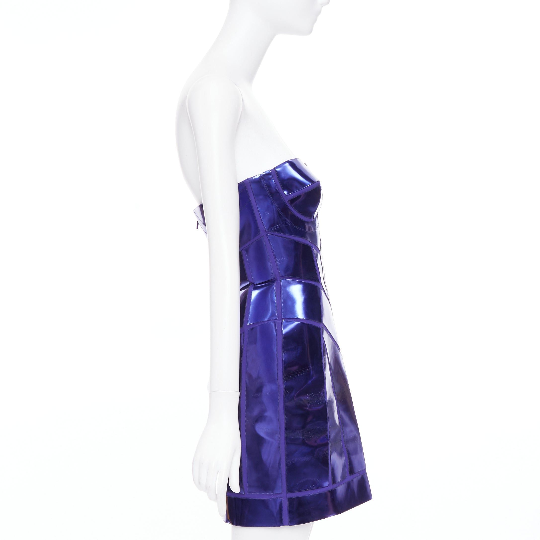 Versace VERSACE 2010 Runway blue purple metallic silk leather corseted dress IT38 XS Katy Perry Size XS / US 0-2 / IT 36-38 - 4 Thumbnail