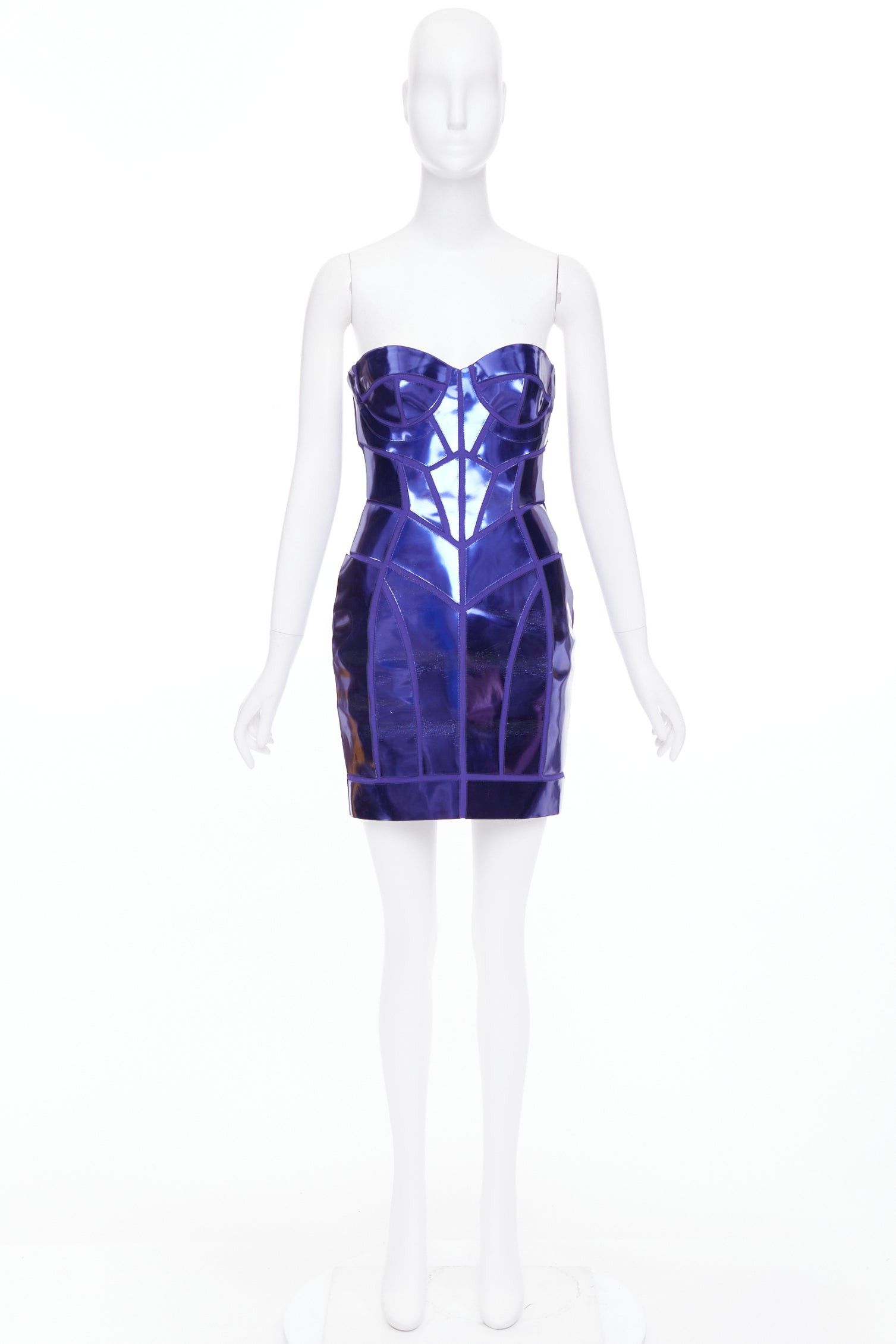 Versace VERSACE 2010 Runway blue purple metallic silk leather corseted dress IT38 XS Katy Perry Size XS / US 0-2 / IT 36-38 - 10 Thumbnail
