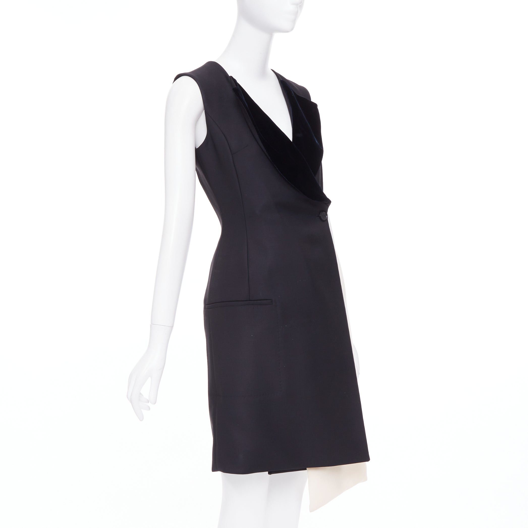 Dior CHRISTIAN DIOR 2013 Raf Simons black white velvet lapels asymmetric dress FR36 S Size S / US 4 / IT 40 - 4 Thumbnail