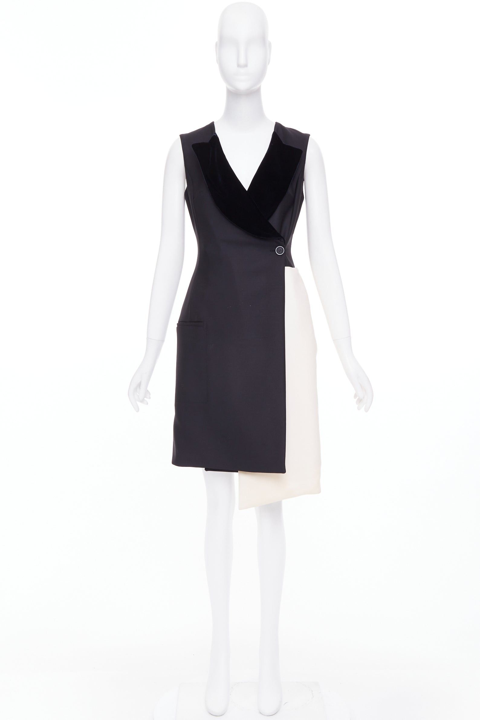Dior CHRISTIAN DIOR 2013 Raf Simons black white velvet lapels asymmetric dress FR36 S Size S / US 4 / IT 40 - 10 Thumbnail