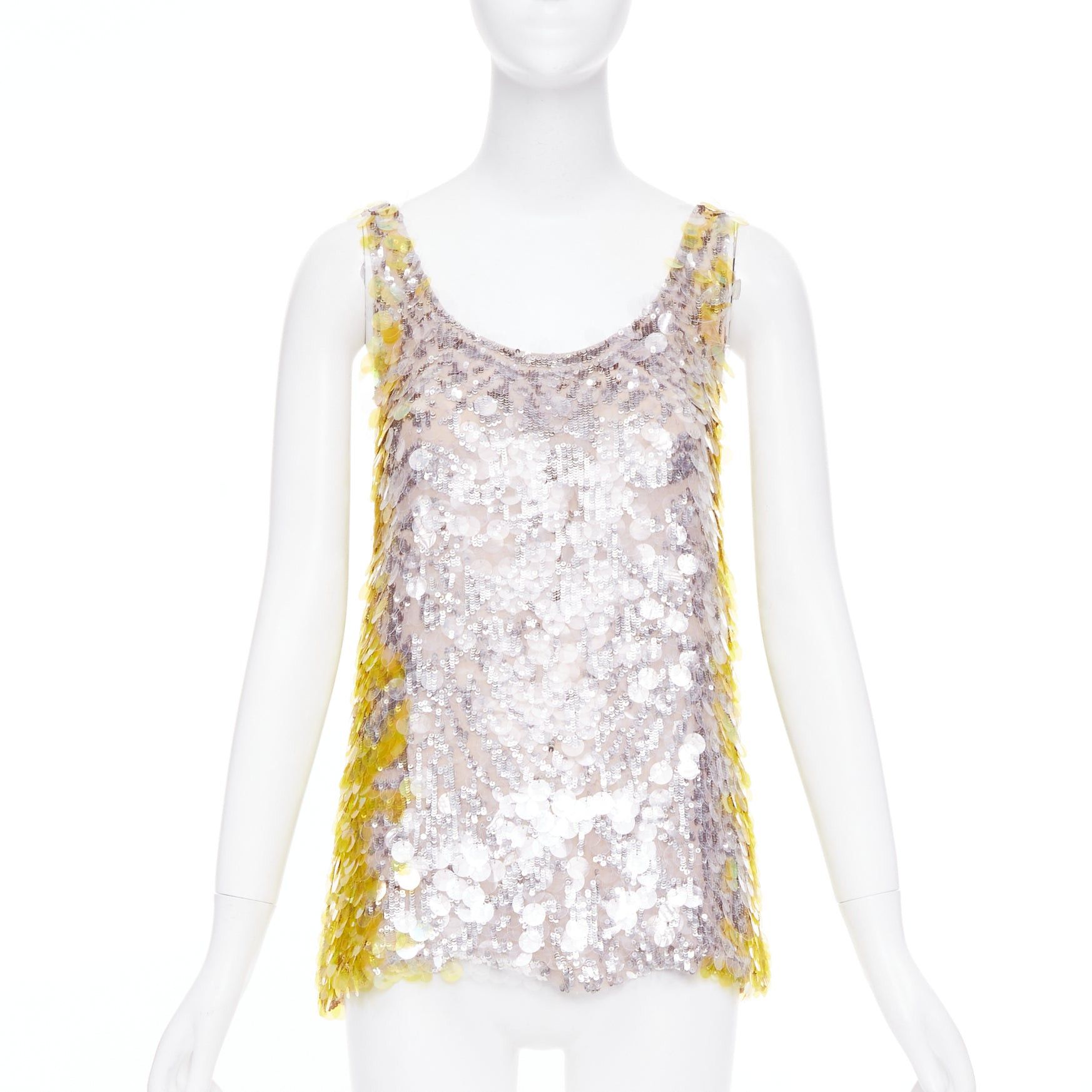 Valentino VALENTINO yellow poudre silver giallo sequined pailettes silk vest IT40 S Size S / US 4 / IT 40 - 3 Thumbnail