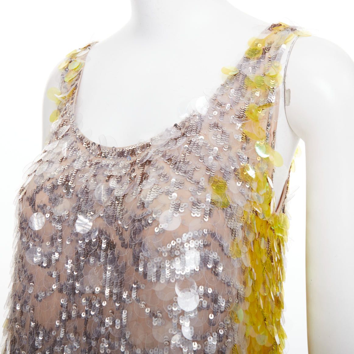 Valentino VALENTINO yellow poudre silver giallo sequined pailettes silk vest IT40 S Size S / US 4 / IT 40 - 2 Thumbnail