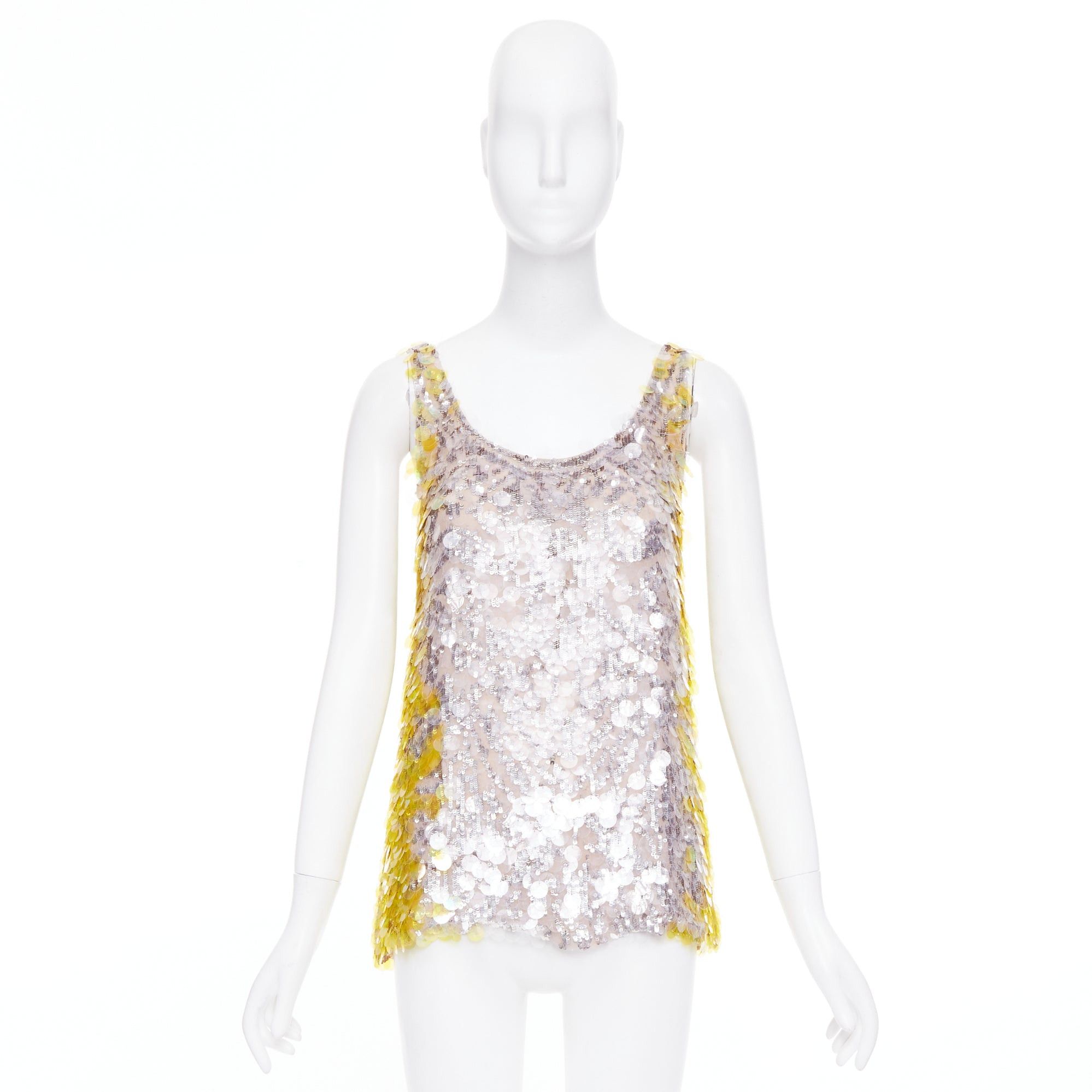 Valentino VALENTINO yellow poudre silver giallo sequined pailettes silk vest IT40 S Size S / US 4 / IT 40 - 9 Thumbnail