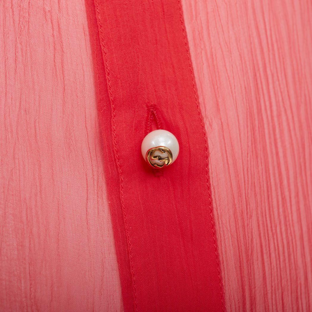 Gucci GUCCI coral red sheer chiffon GG pearl black pussybow ruffle blouse IT42 M Size M / US 6-8 / IT 42-44 - 7 Thumbnail