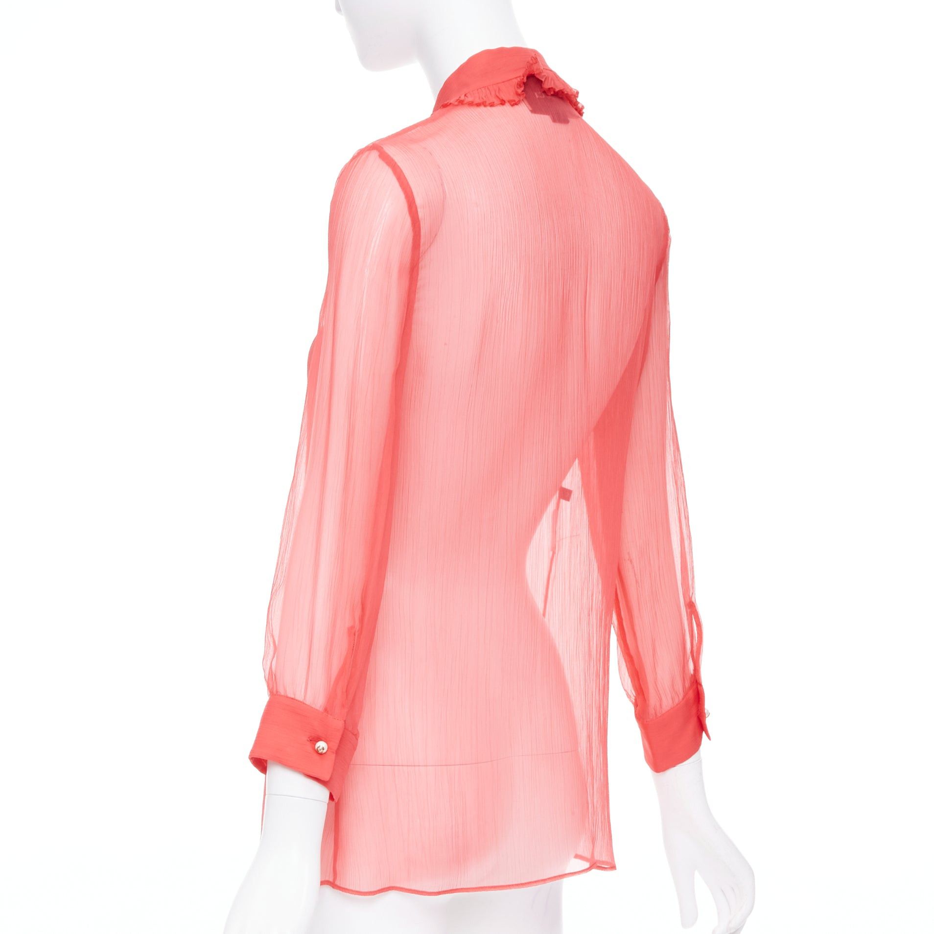 Gucci GUCCI coral red sheer chiffon GG pearl black pussybow ruffle blouse IT42 M Size M / US 6-8 / IT 42-44 - 6 Thumbnail