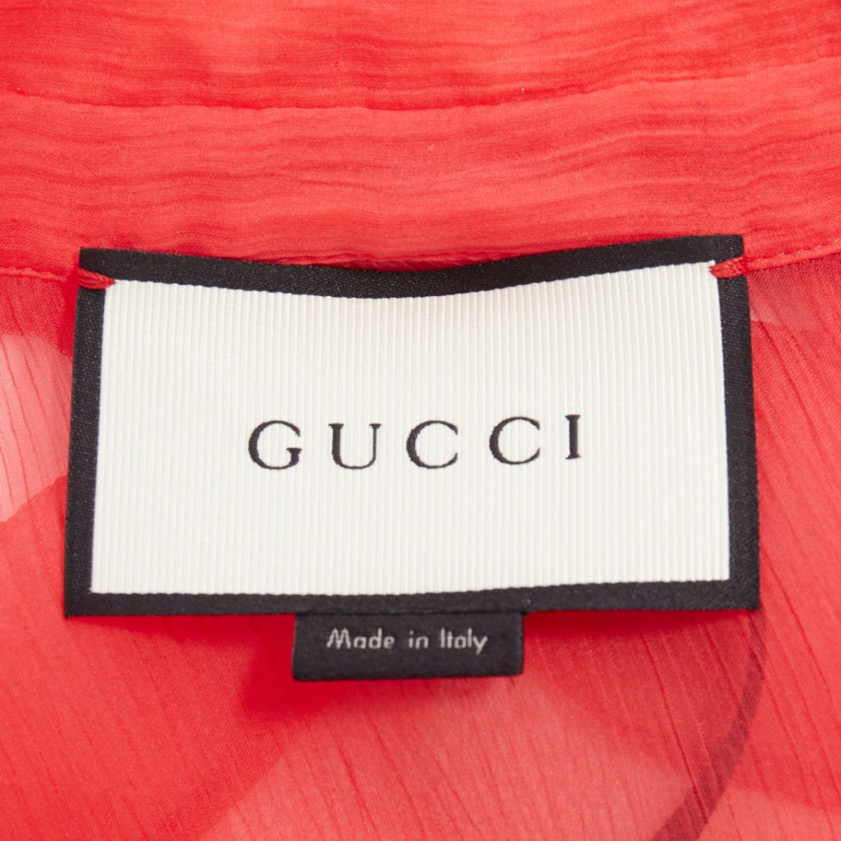 Gucci GUCCI coral red sheer chiffon GG pearl black pussybow ruffle blouse IT42 M Size M / US 6-8 / IT 42-44 - 8 Thumbnail