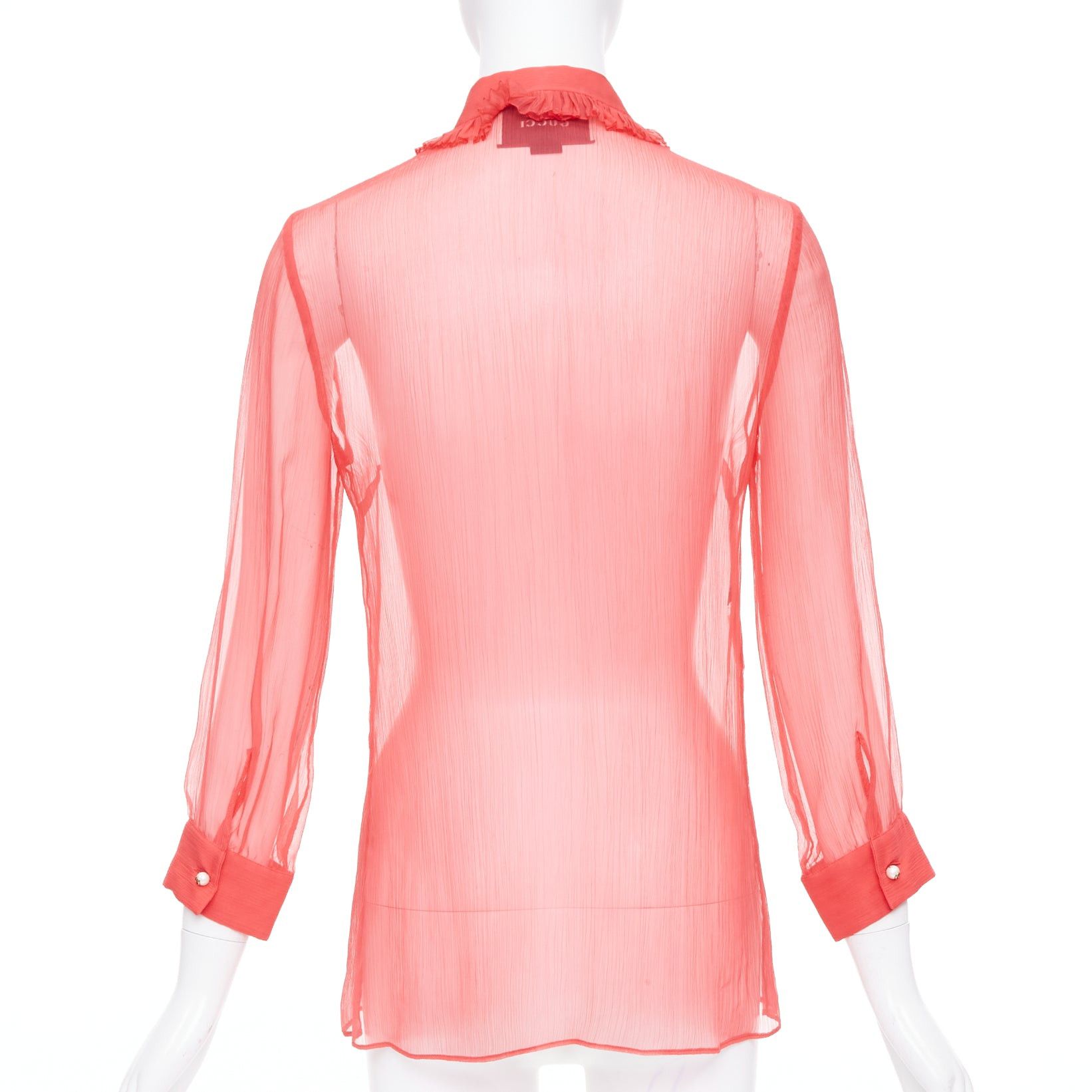 Gucci GUCCI coral red sheer chiffon GG pearl black pussybow ruffle blouse IT42 M Size M / US 6-8 / IT 42-44 - 5 Thumbnail