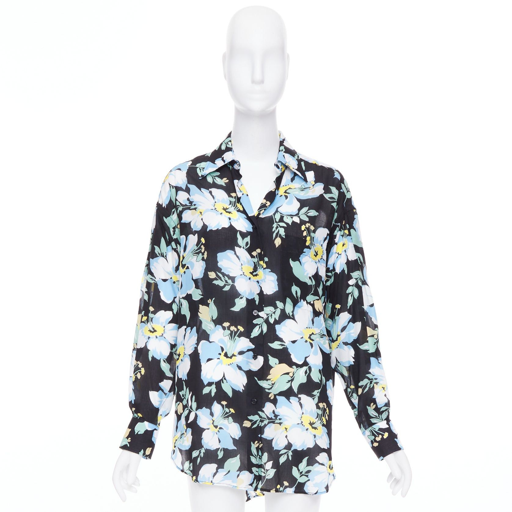Tom Ford TOM FORD blue yellow black floral print lyocell button up relaxed shirt IT38 XS Size M / US 6-8 / IT 42-44 - 9 Thumbnail