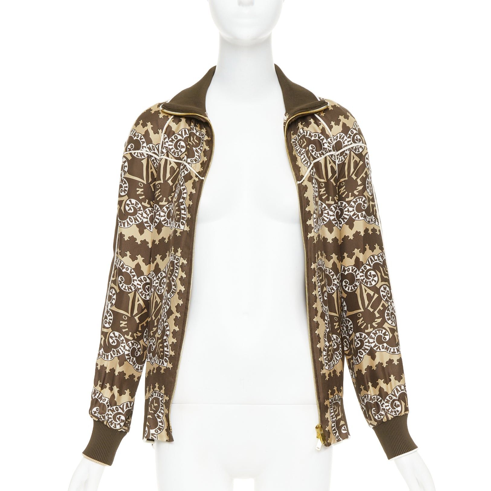 Valentino VALENTINO brown hue 100% silk logo scarf print collared track jacket IT38 XS Size XS / US 0-2 / IT 36-38 - 3 Thumbnail
