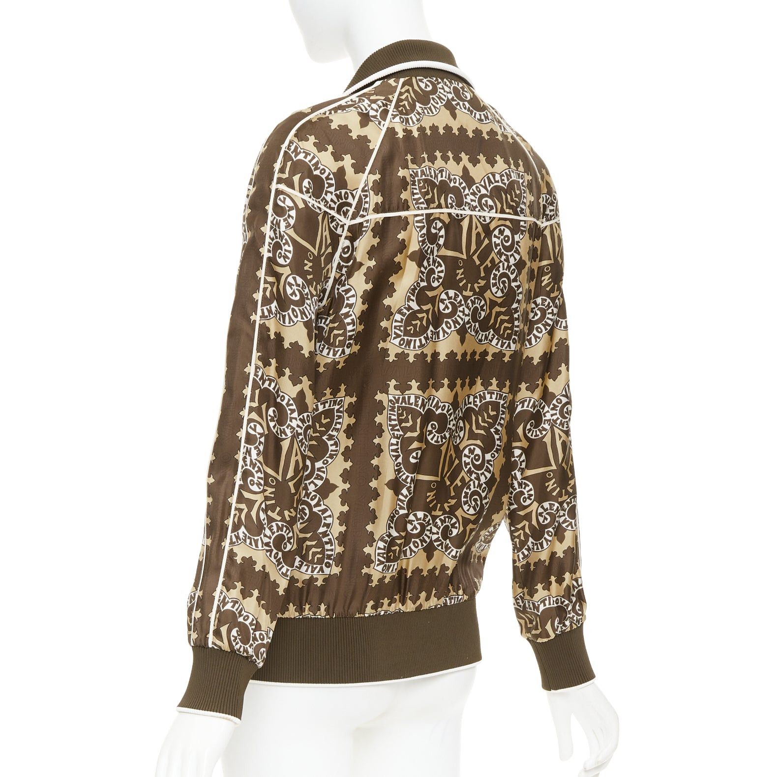 Valentino VALENTINO brown hue 100% silk logo scarf print collared track jacket IT38 XS Size XS / US 0-2 / IT 36-38 - 7 Thumbnail