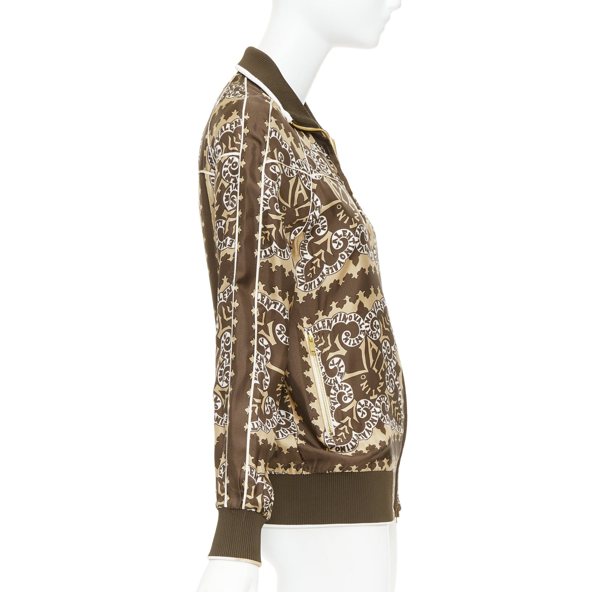Valentino VALENTINO brown hue 100% silk logo scarf print collared track jacket IT38 XS Size XS / US 0-2 / IT 36-38 - 5 Thumbnail