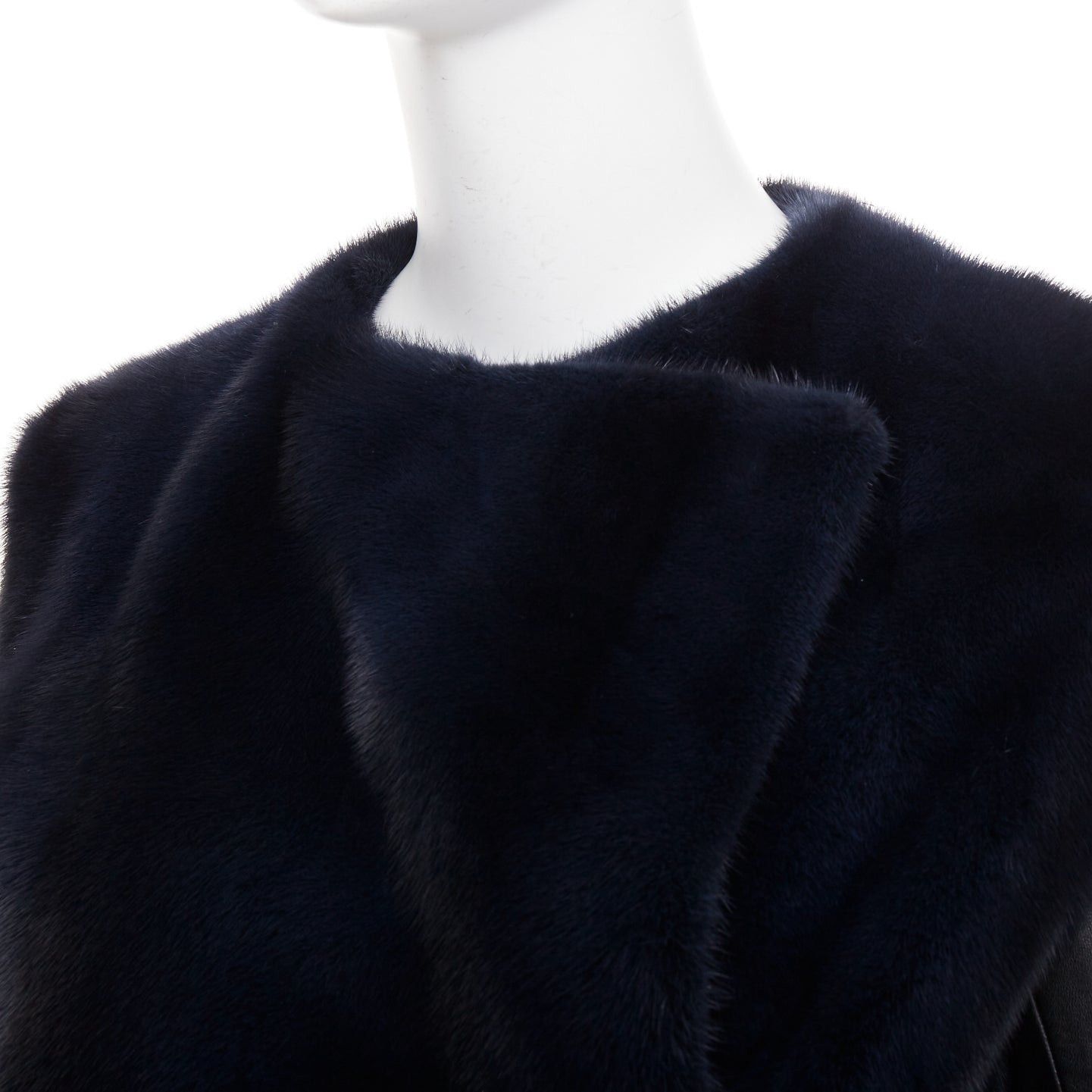 Dior CHRISTIAN DIOR navy natural fur black soft leather sleeve silk lined jacket Size S / US 4 / IT 40 - 7 Thumbnail