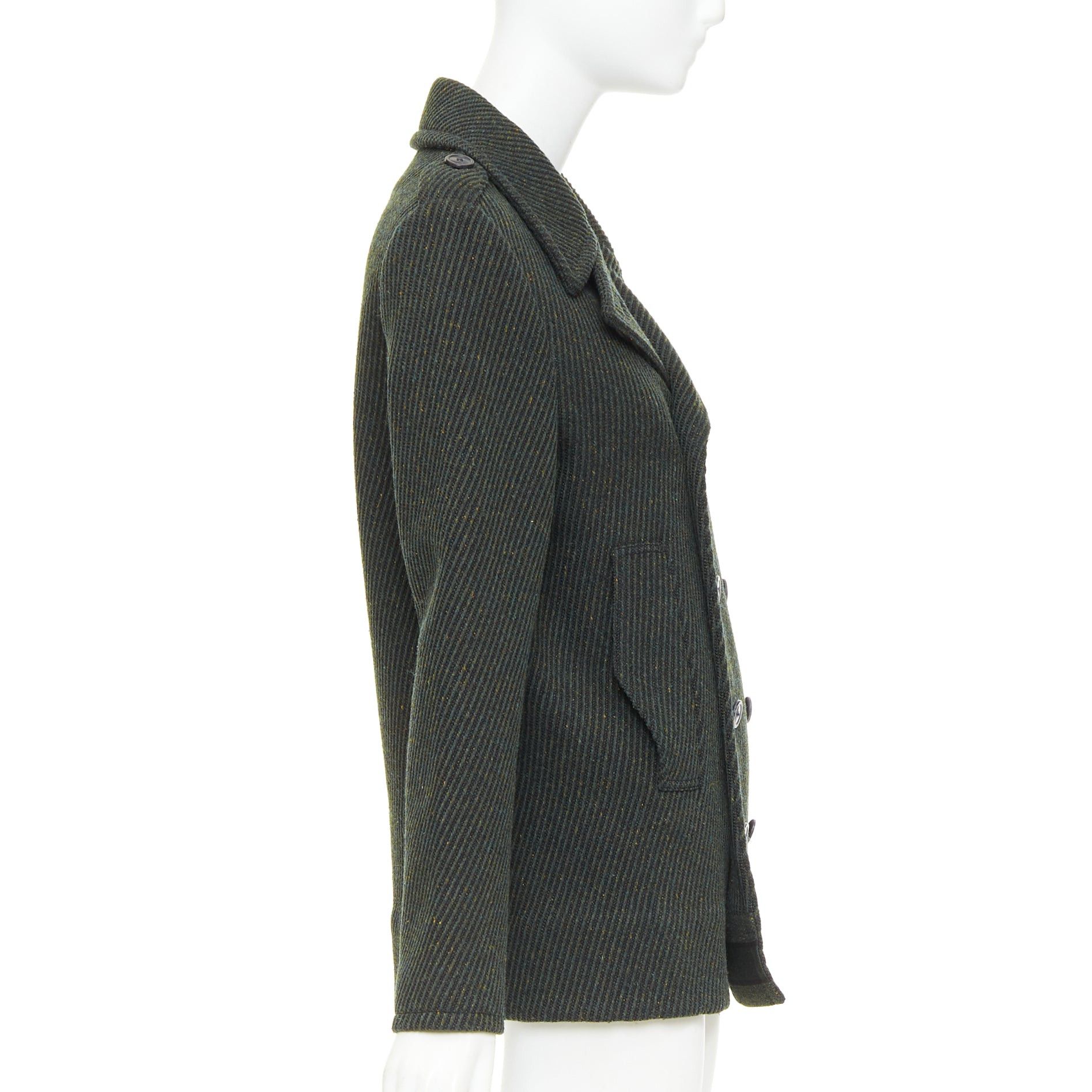Dior CHRISTIAN DIOR green virgin wool ribbed knit double breasted pea coat FR36 S Size S / US 4 / IT 40 - 5 Thumbnail