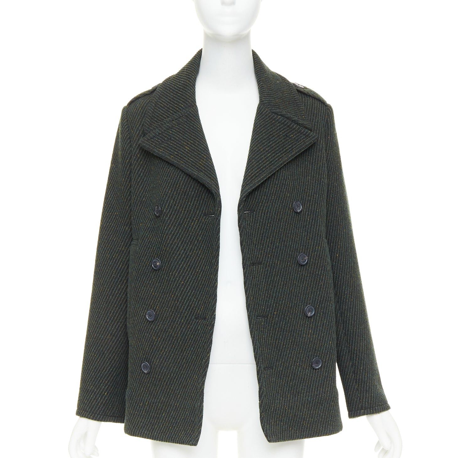 Dior CHRISTIAN DIOR green virgin wool ribbed knit double breasted pea coat FR36 S Size S / US 4 / IT 40 - 3 Thumbnail